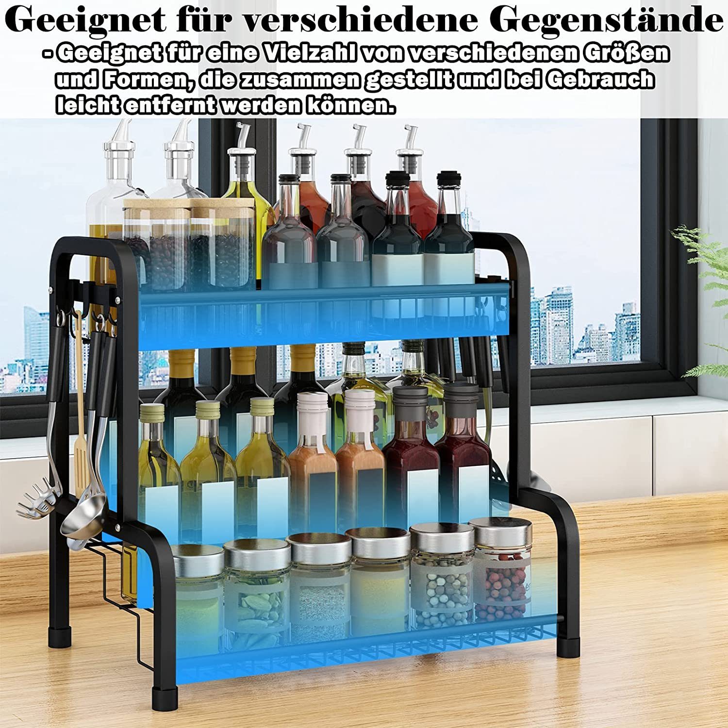 AUFUN Gewürzregal Küche Gewürzhalter Gewürz Regal, 2/4 Etagen Gewürzständer