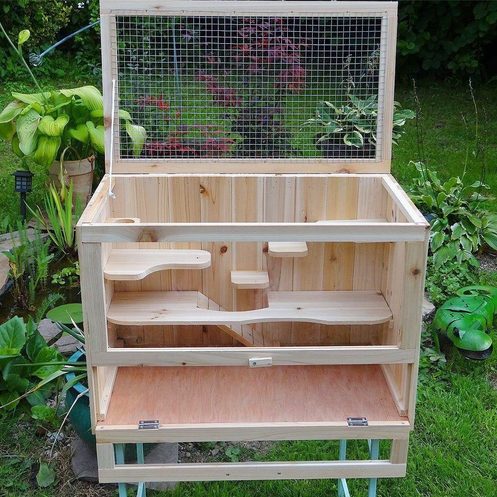 Melko Kleintierkäfig Kleintiergehege Kleintierkäfig Nagerkäfig Stall aus Holz Braun Freilauf Nagerstall Kleintierstall Hamsterkäfig Hamster Mäusekäfig, 5 Etagen