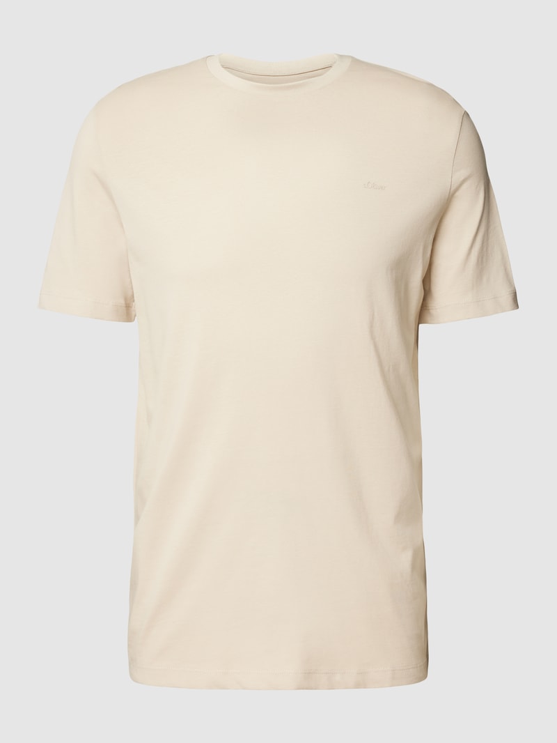 T-Shirt mit Label-Detail Modell 'BASIC' in beige