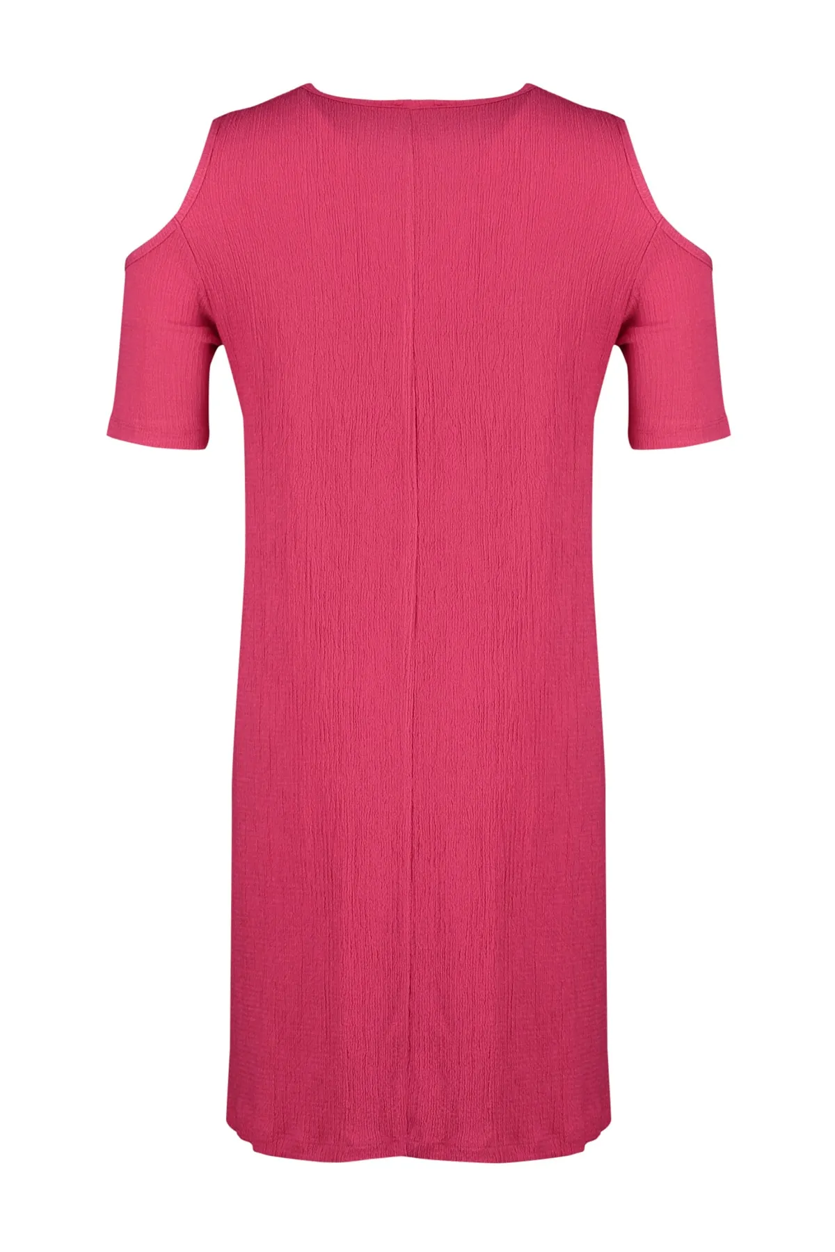 Trendyol Curve  Fuchsiafarbenes, detailliertes Strickkleid mit A-Linien-Ausschnitt TBBSS22EL2986
