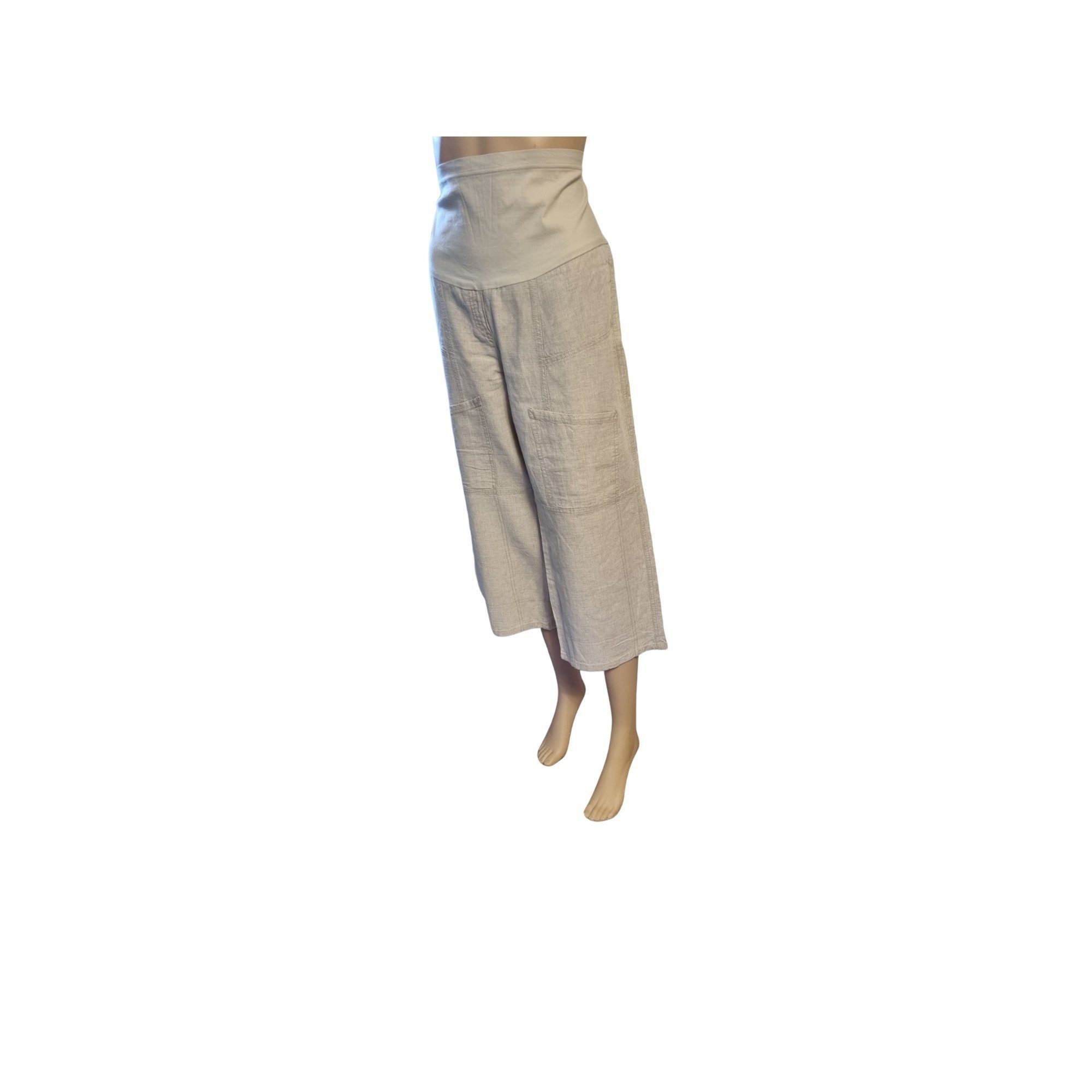 christoff Umstandshose ORA-25007 beige Leinen Taillenhöhe 7/8 Hose