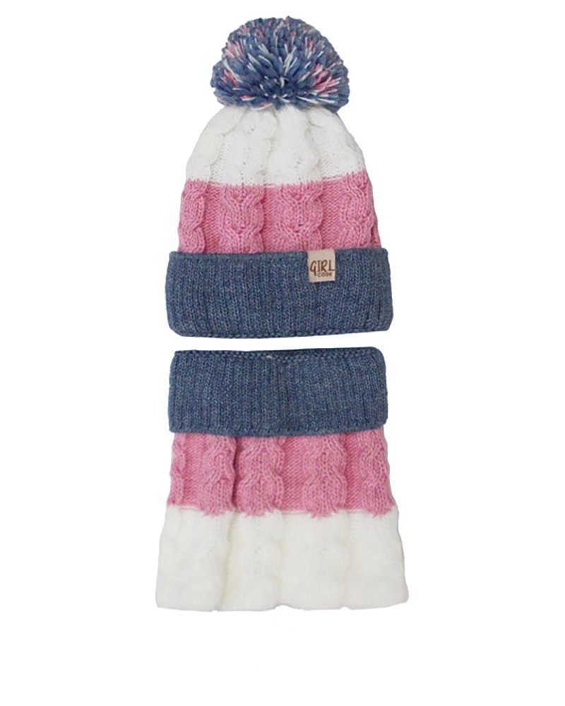 Smarilla Mütze & Schal Strickmütze Mädchenmütze Loop Bommelmütze
