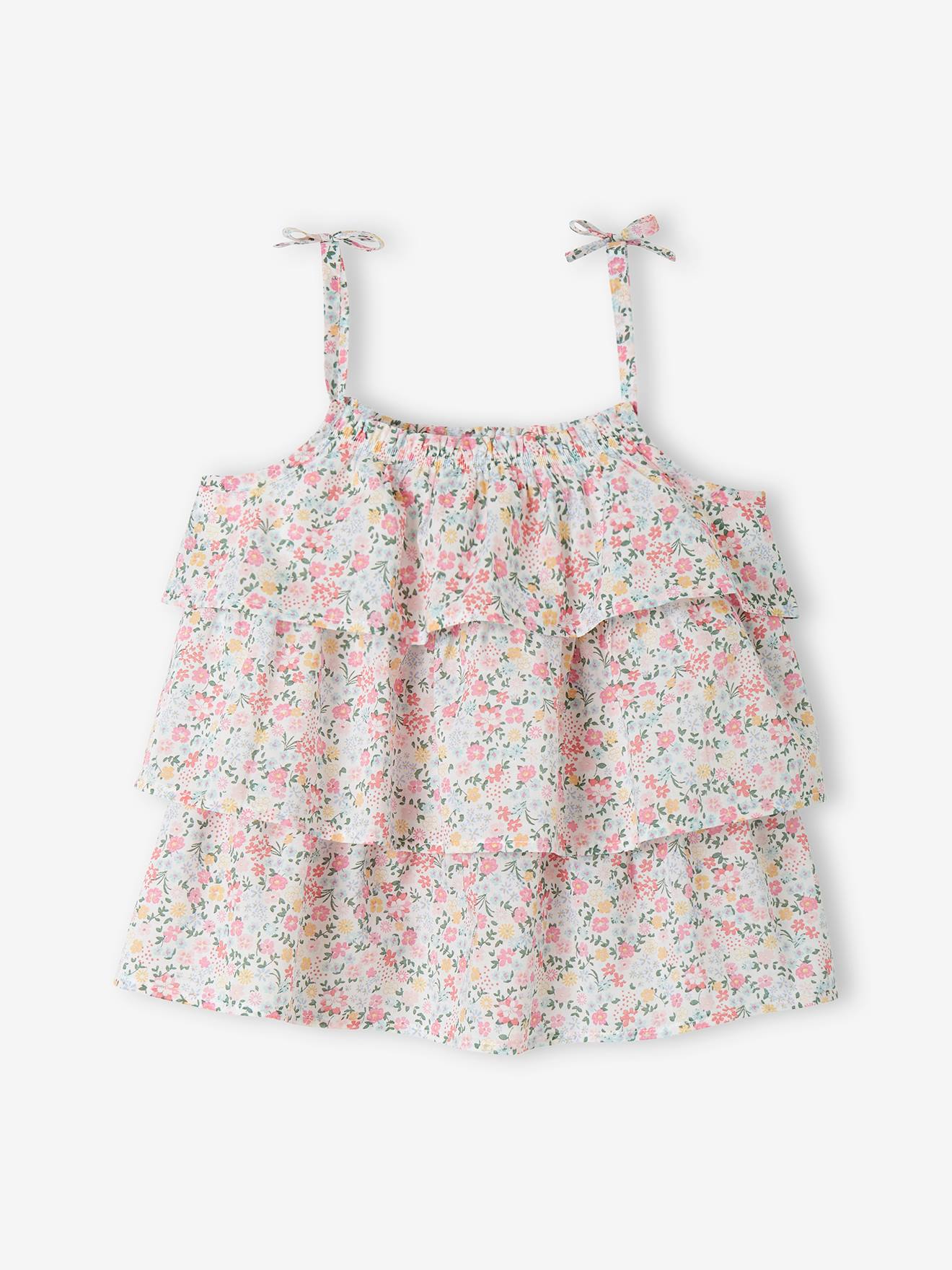 Blouse imprimée à volants fille rose imprimé