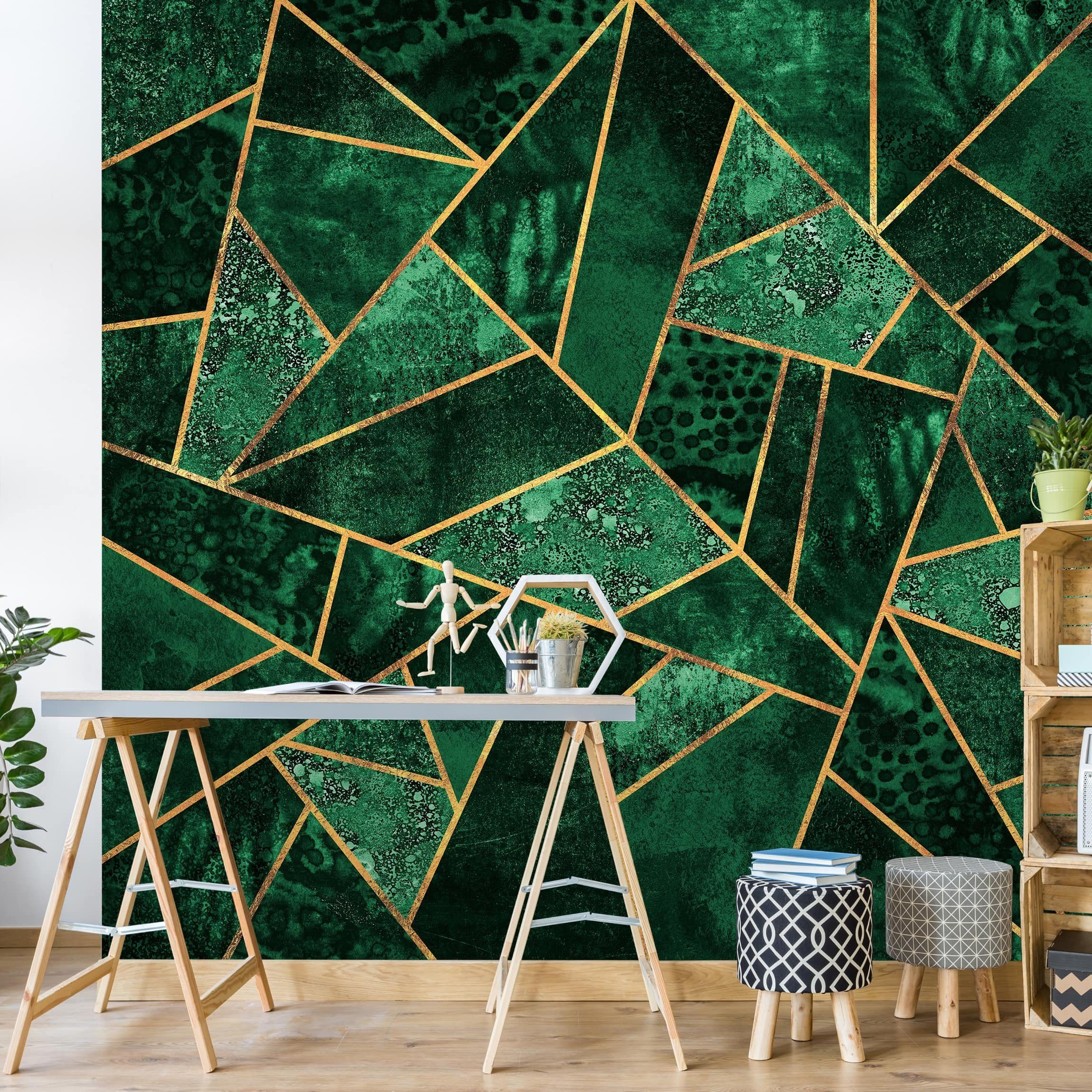 Bilderdepot24 Vliestapete Abstrakt Dunkler Smaragd Gold Tapete Wanddeko Modern Kunst, Glatt, Matt, (Inklusive Gratis-Kleister oder selbstklebend), Wohnzimmer Schlafzimmer Küche Flur Fototapete Motivtapete Wandtapete