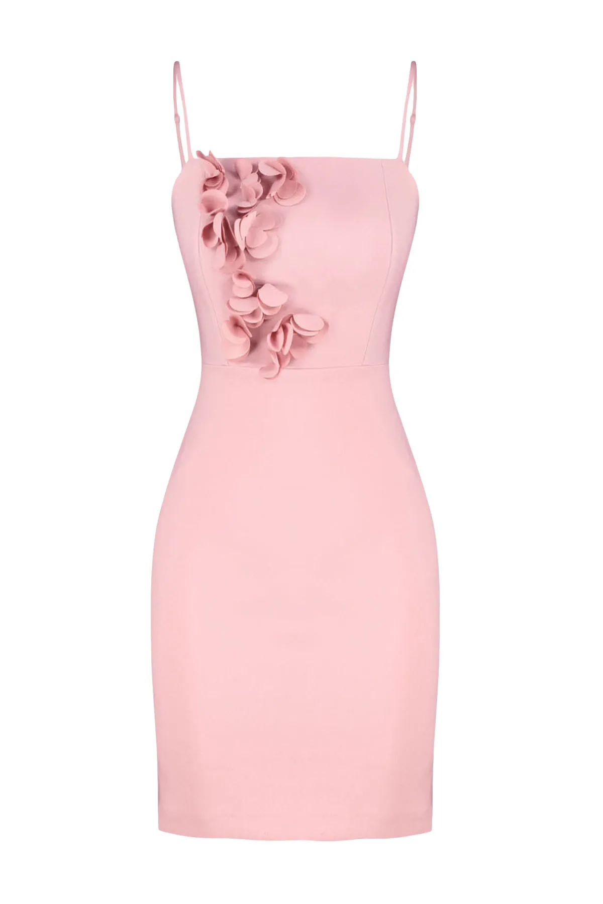 Trendyol Collection  Puderfarbenes, körperbetontes, gewebtes, florales, elegantes Abendkleid TPRSS24EL00114