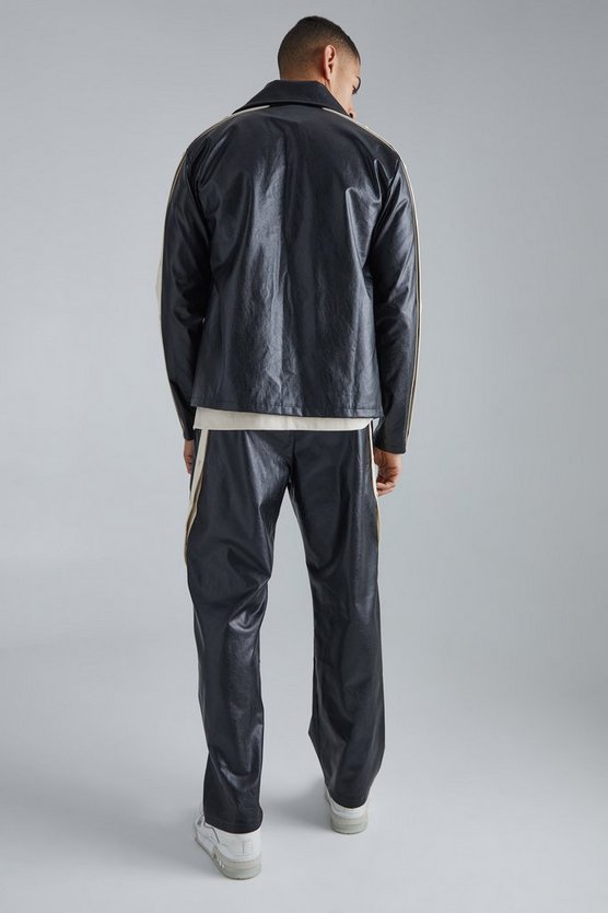 PU-Jacke mit Trichterkragen und Druckknöpfen
