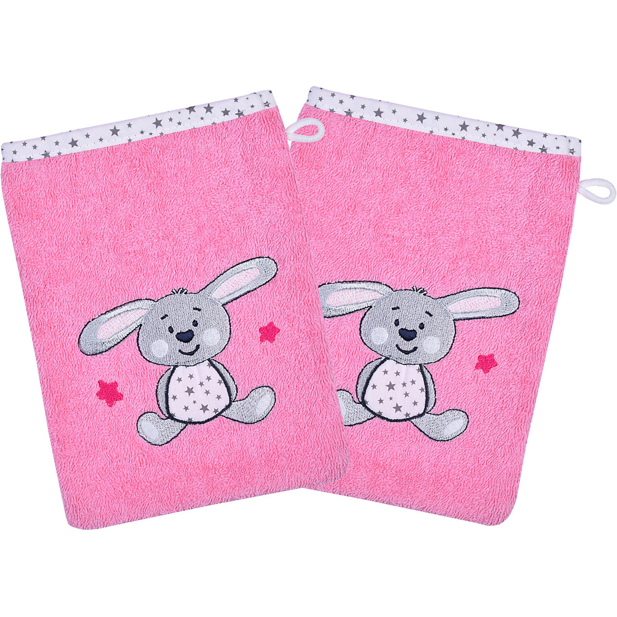 Waschhandschuh 2er Set, Hase, pink, 15 x 21 cm