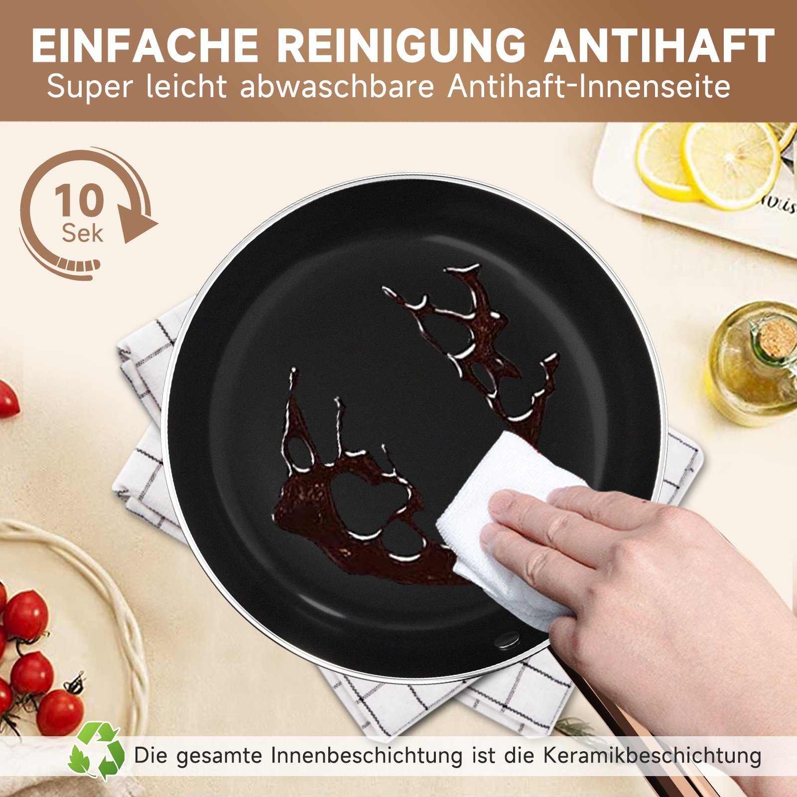 HOMELUX Topf-Set 10tlg Induktions Töpfe Set, Aluminiumguss Kochtopfset mit Deckel, Aluminium (4 Töpfe mit Glasdeckel + 2 Pfanne), induktionsgeeignet