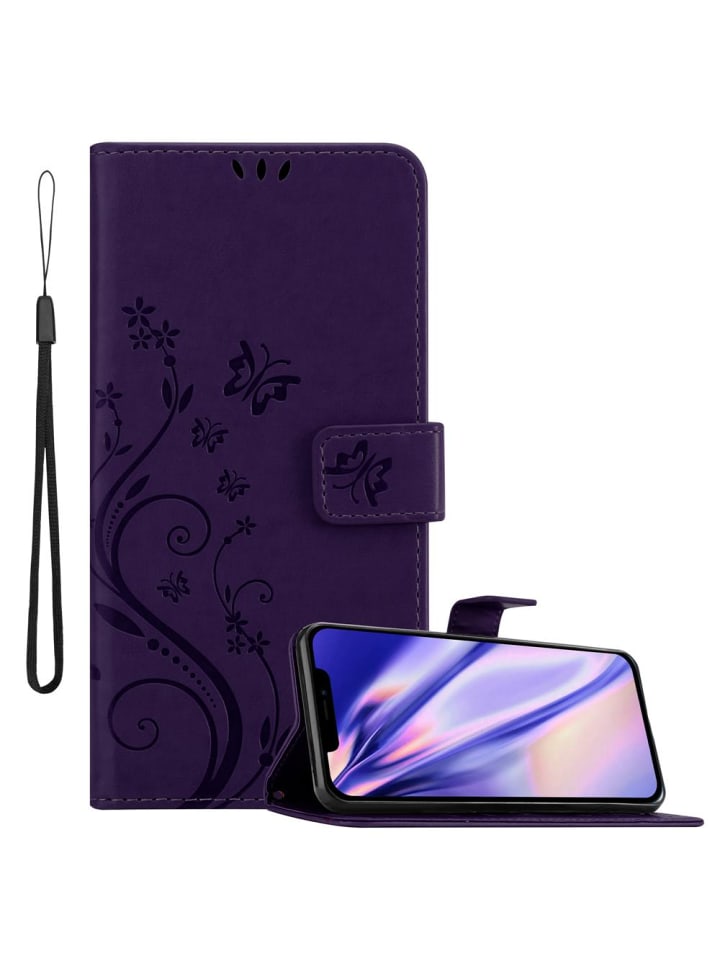 cadorabo Hülle für Apple iPhone 12 / 12 PRO Blumen Design in FLORAL DUNKEL LILA günstig kaufen onesize