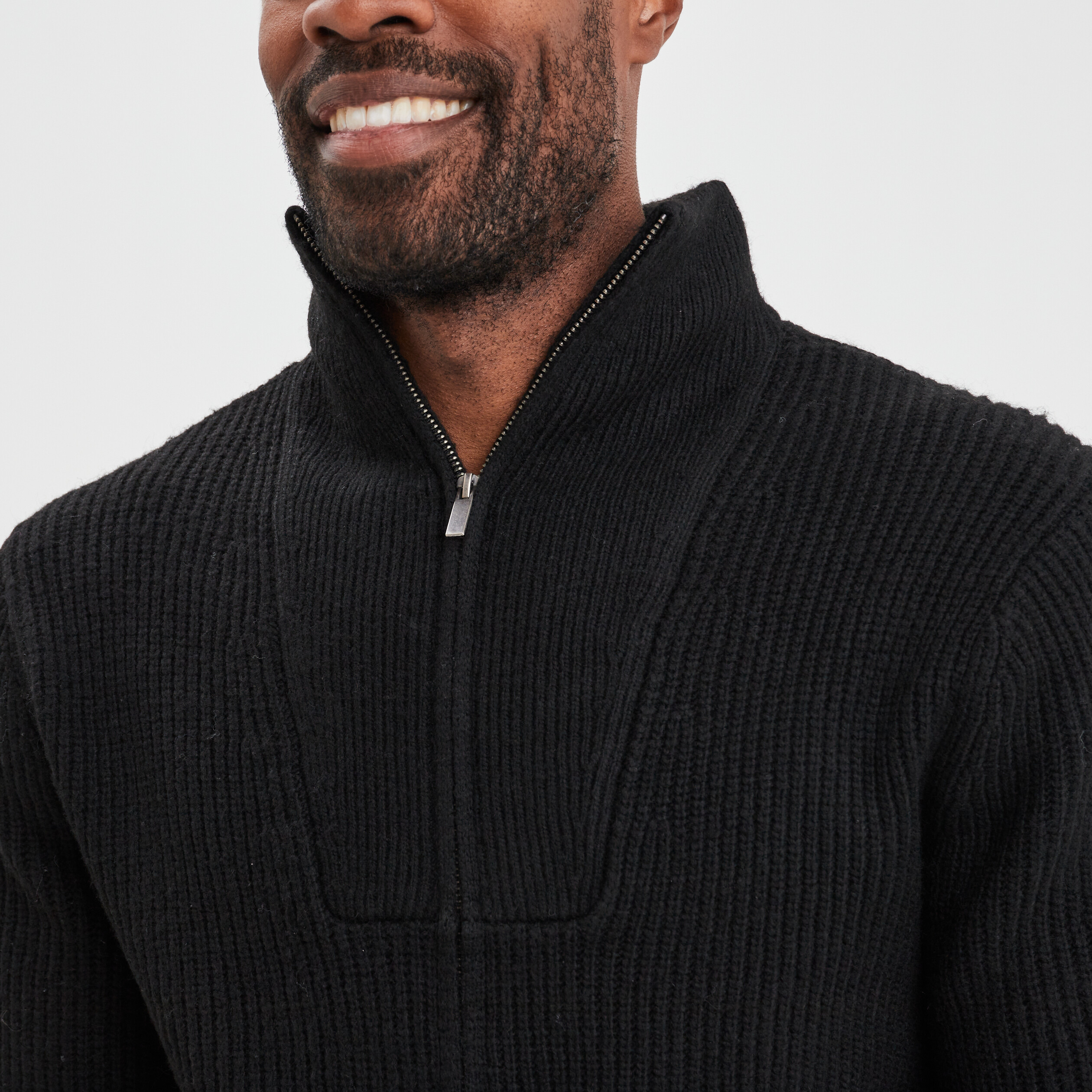 Pull col montant zippé côtelé noir homme | La Halle