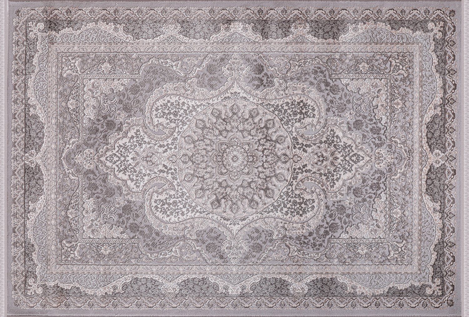 Designteppich Designer Wohnzimmer Carpetilla Senfony Kurzflor Orientalisch mit Bordüre Grau/Beige, Carpetilla, Höhe: 11 mm, Kurzflor