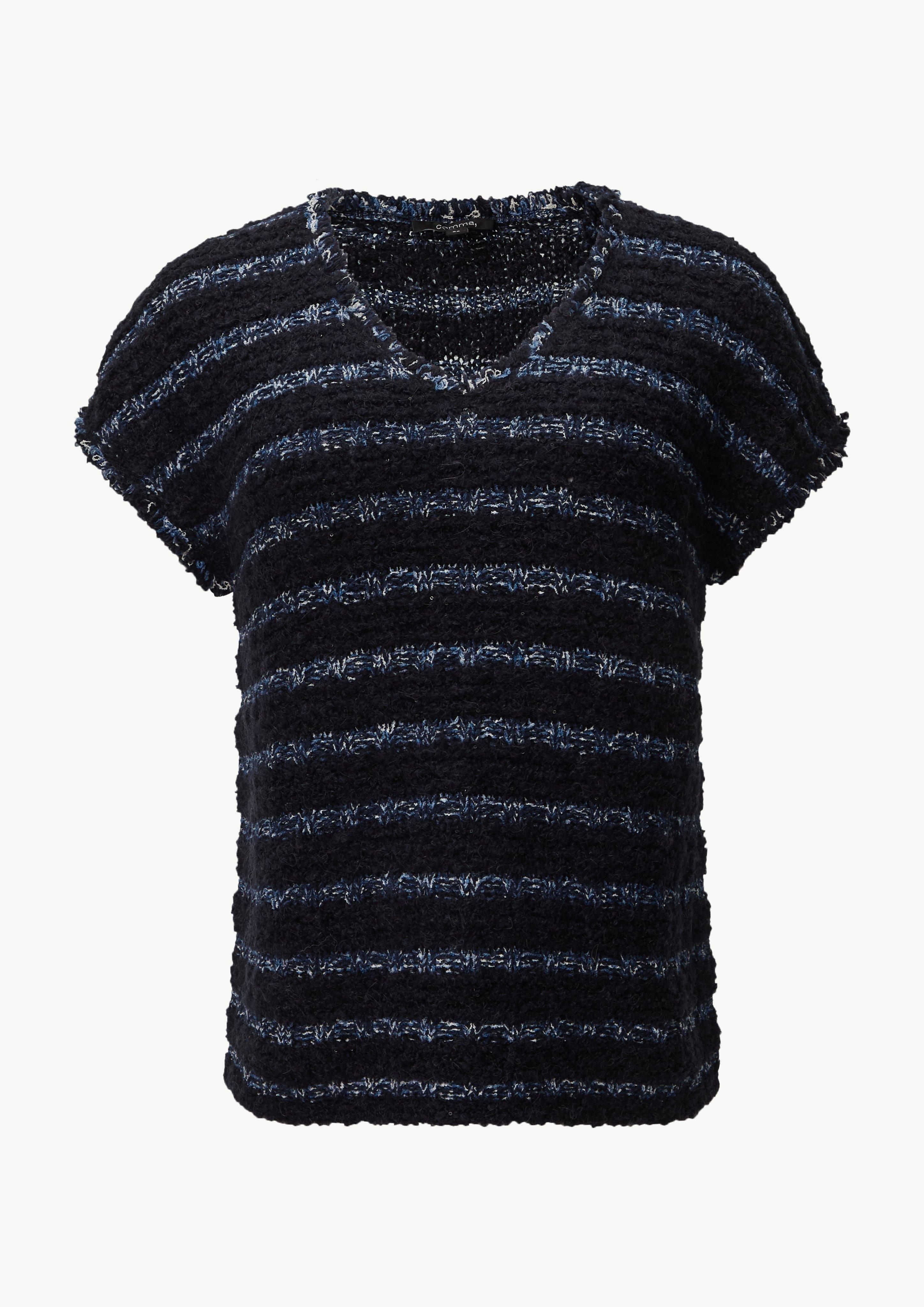 Strickpullunder aus Effektgarn mit Fransen - navy