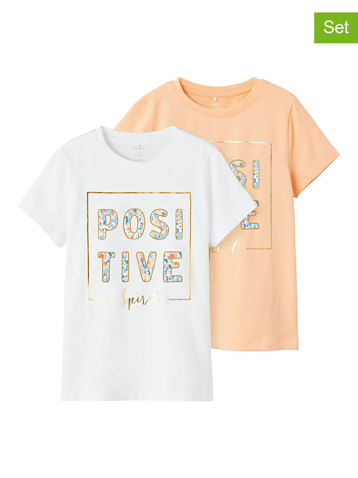 name it 2er-Set: Shirts in Orange/ Weiß günstig kaufen