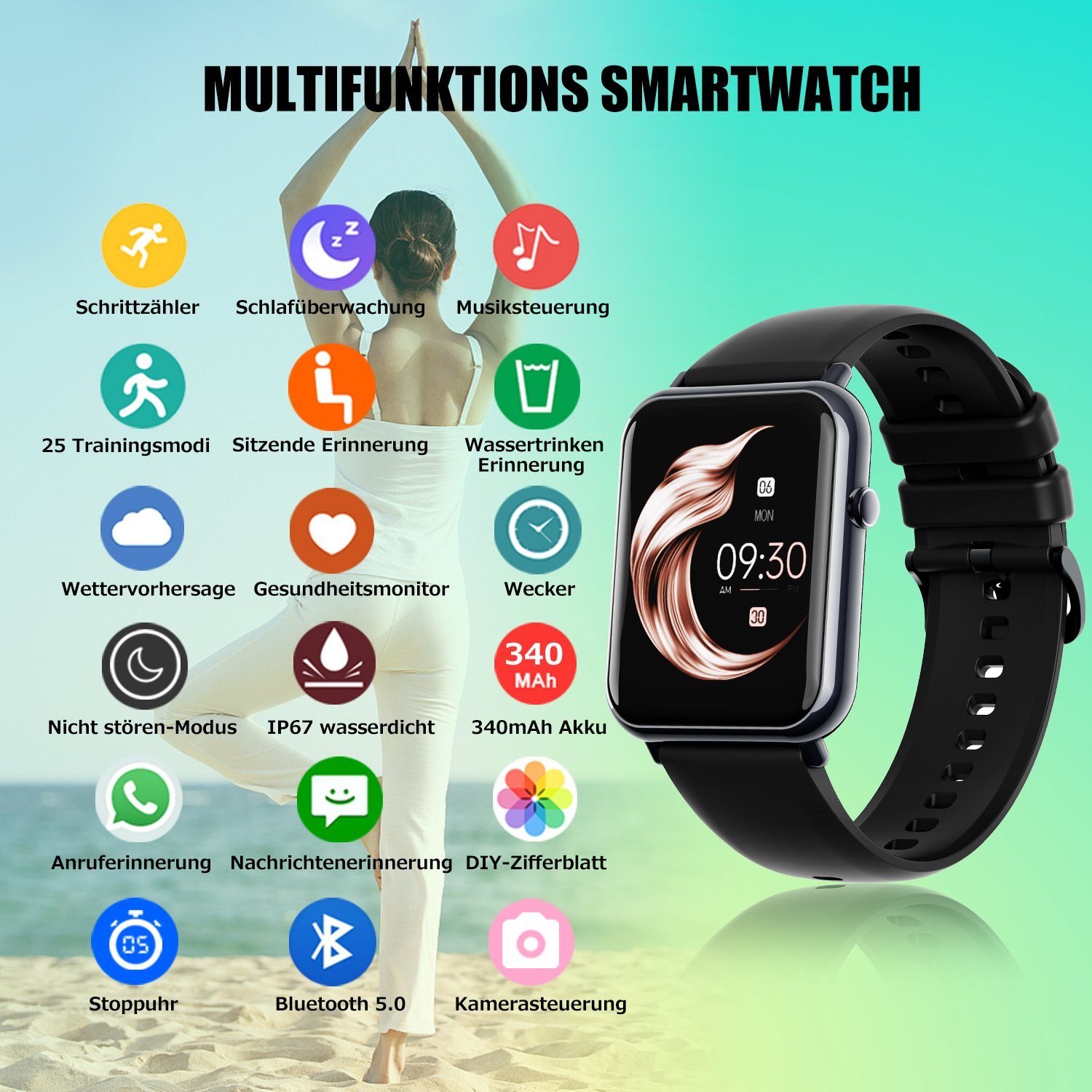 Mutoy Smartwatch, Fitness Tracker Uhr für Damen Herren Smartwatch (1,69