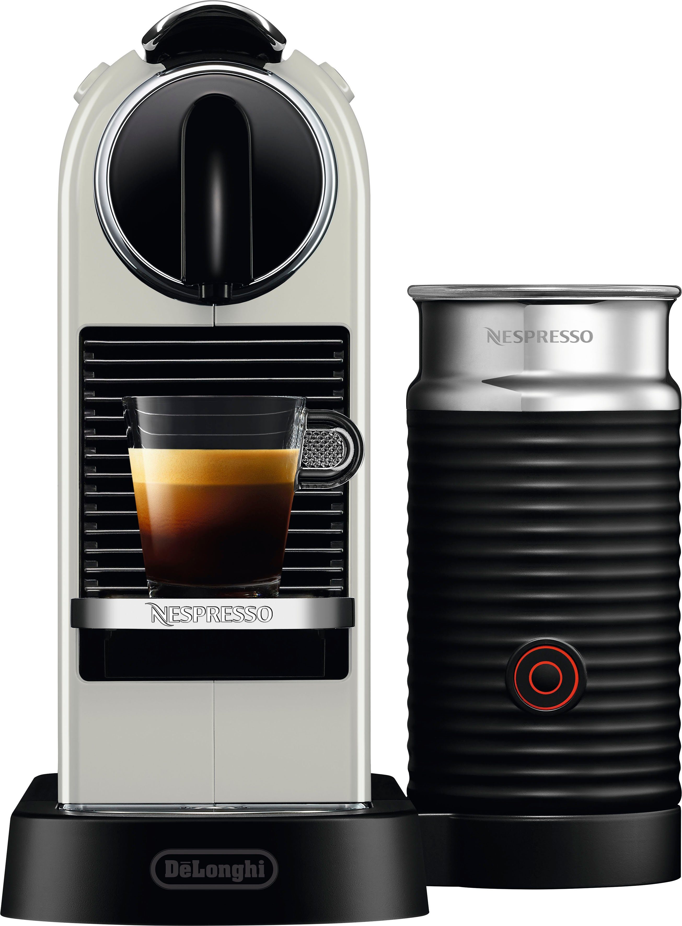 Nespresso Kapselmaschine CITIZ EN 267.WAE von DeLonghi, White, inkl. Aeroccino Milchaufschäumer, Willkommenspaket mit 7 Kapseln