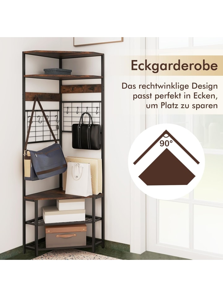 COSTWAY 180CM Garderobenständer Eck in Braun günstig kaufen onesize