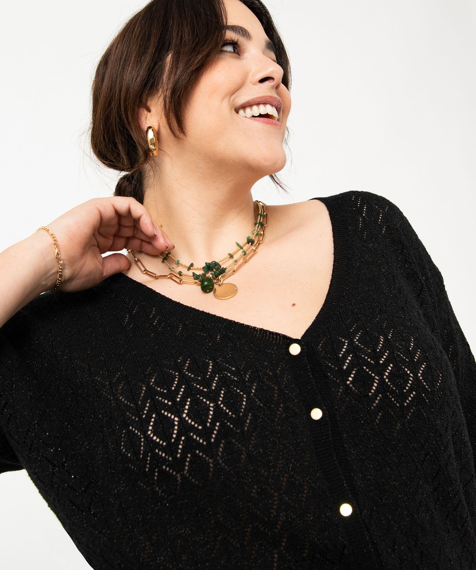 Gilet à manches courtes en maille ajourée femme grande taille noir | GEMO