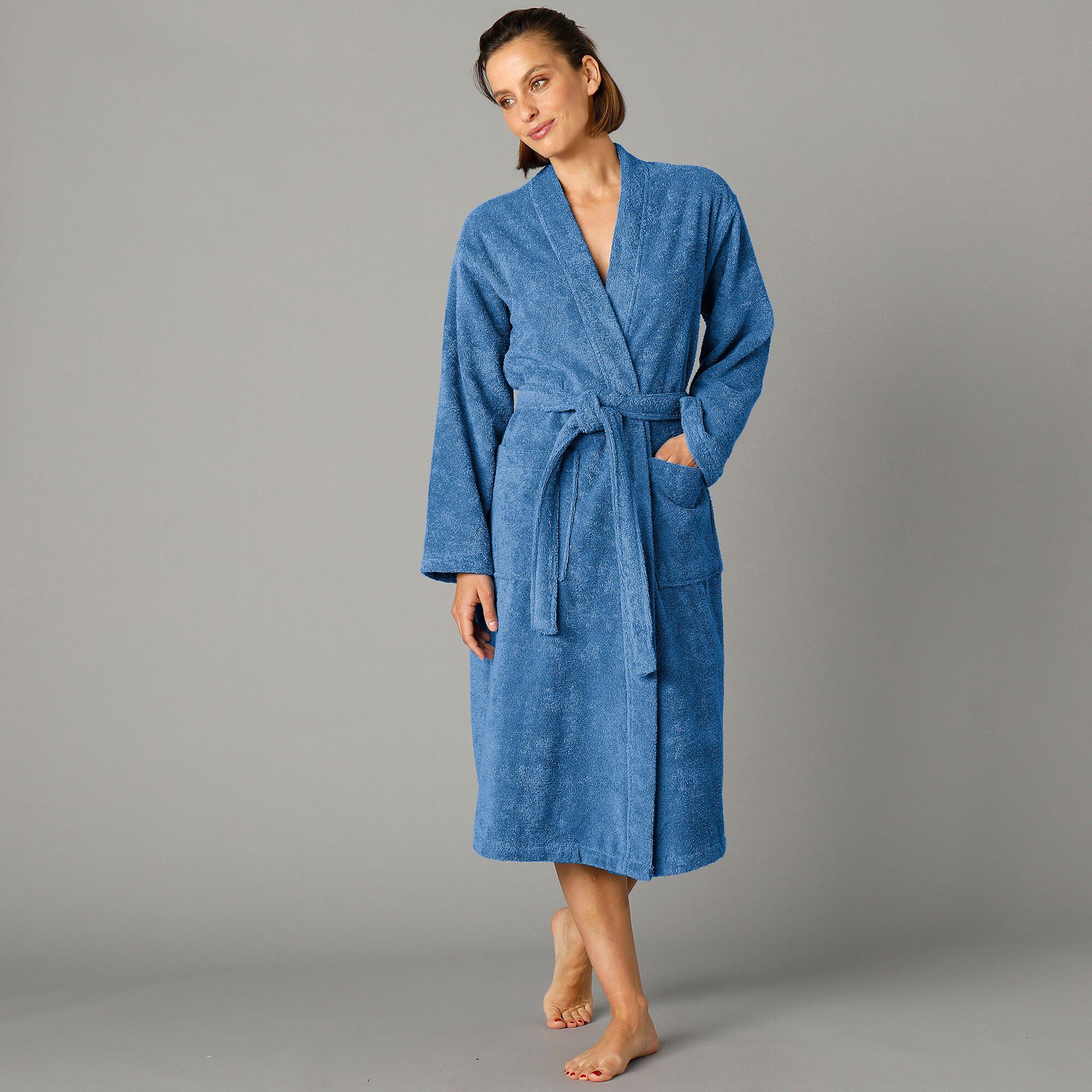 Peignoir mixte adulte col kimono éponge bouclette