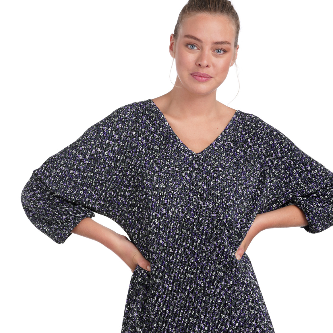 Damen Plissee-Kleid mit V-Ausschnitt