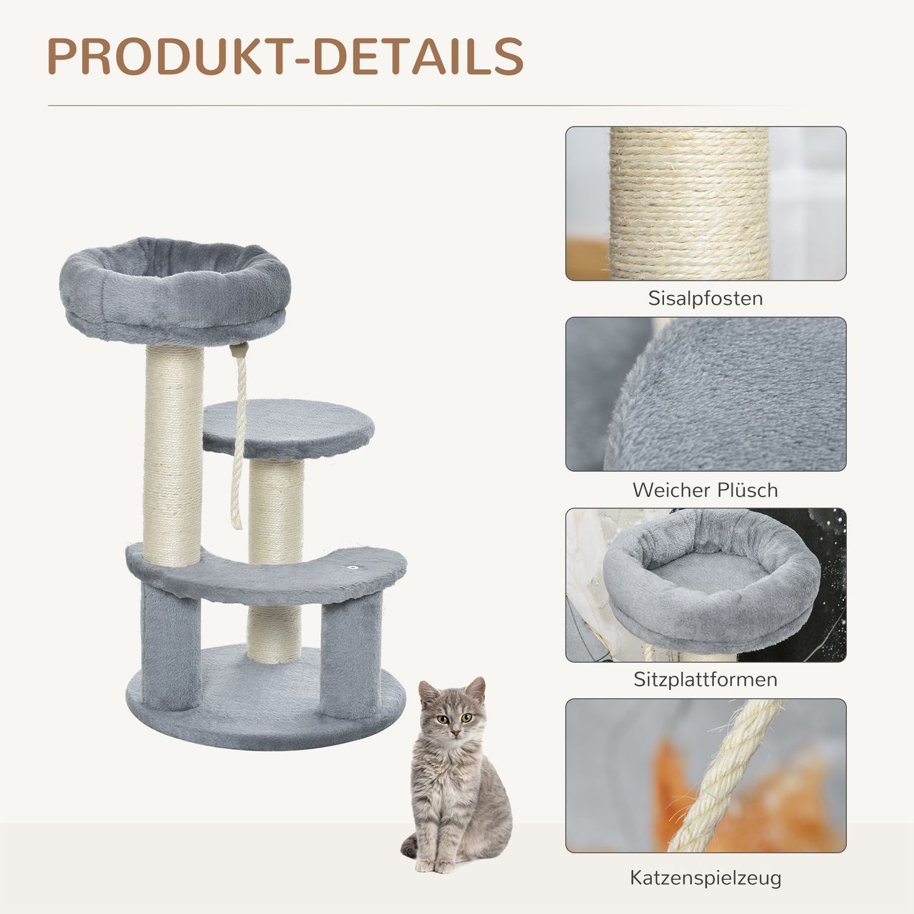 PawHut Katzenbaum Kletterbaum Spielbaum Katzenbett Katzenkratzbaum Grau