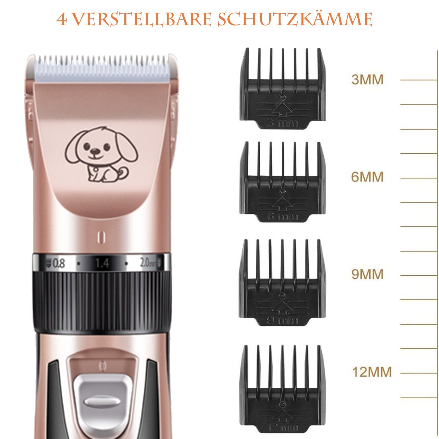 KINSI Hundeschermaschine Hundeschermaschine 1500 mAh,Geringes Rauschen,USB-Aufladung,Roségold