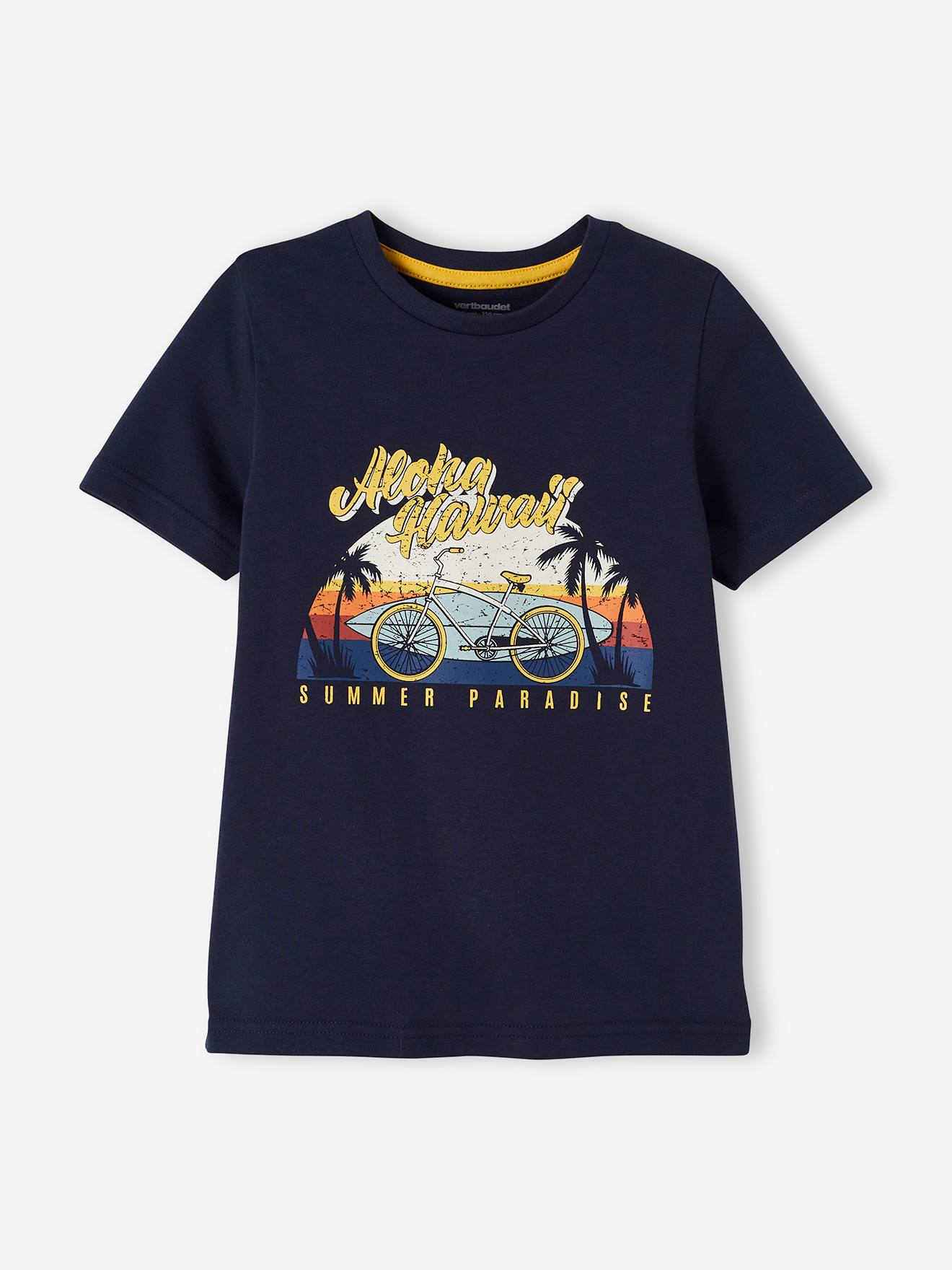 Ensemble tee-shirt motif Hawaï et short en toile garçon jaune moutarde