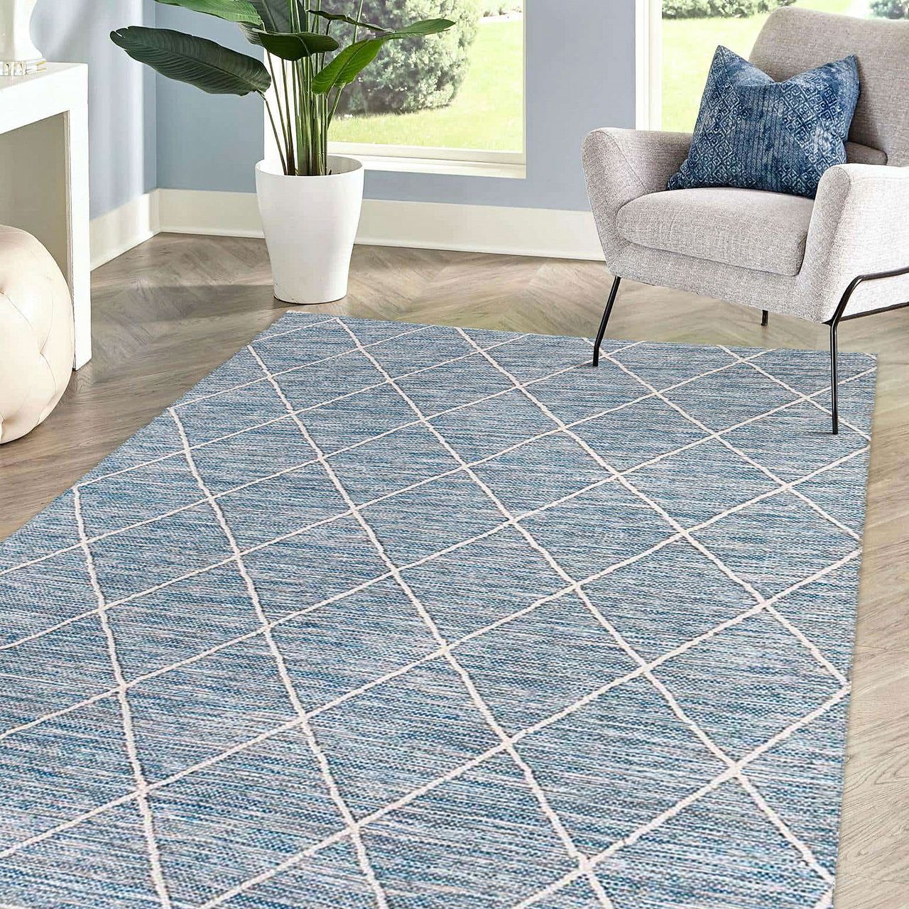 HOMCOM Teppich aus Baumwolle Blau 200 x 140 x 0,7 cm
