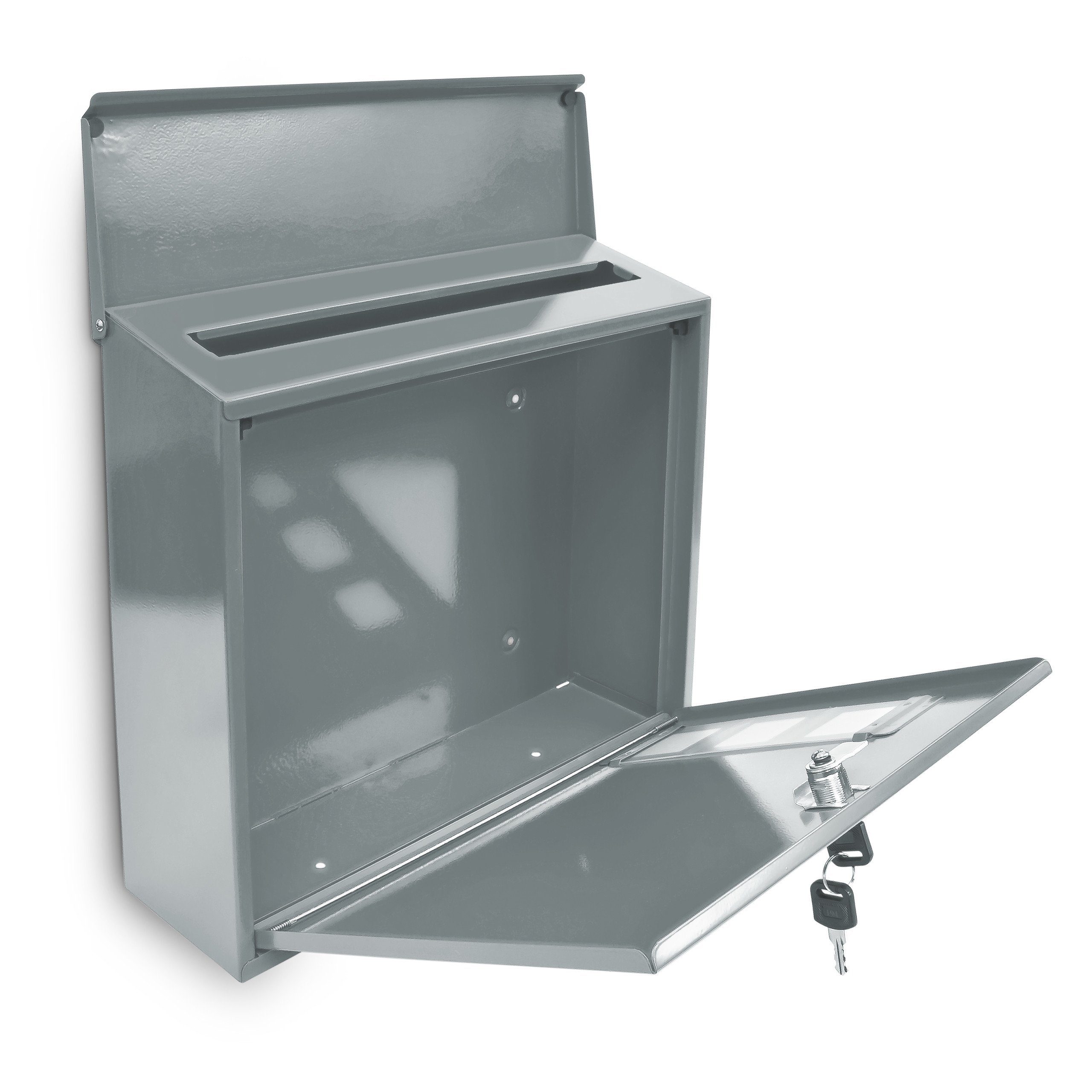 relaxdays Briefkasten Briefkasten Metall 3 Fenster Farbauswahl, Silber