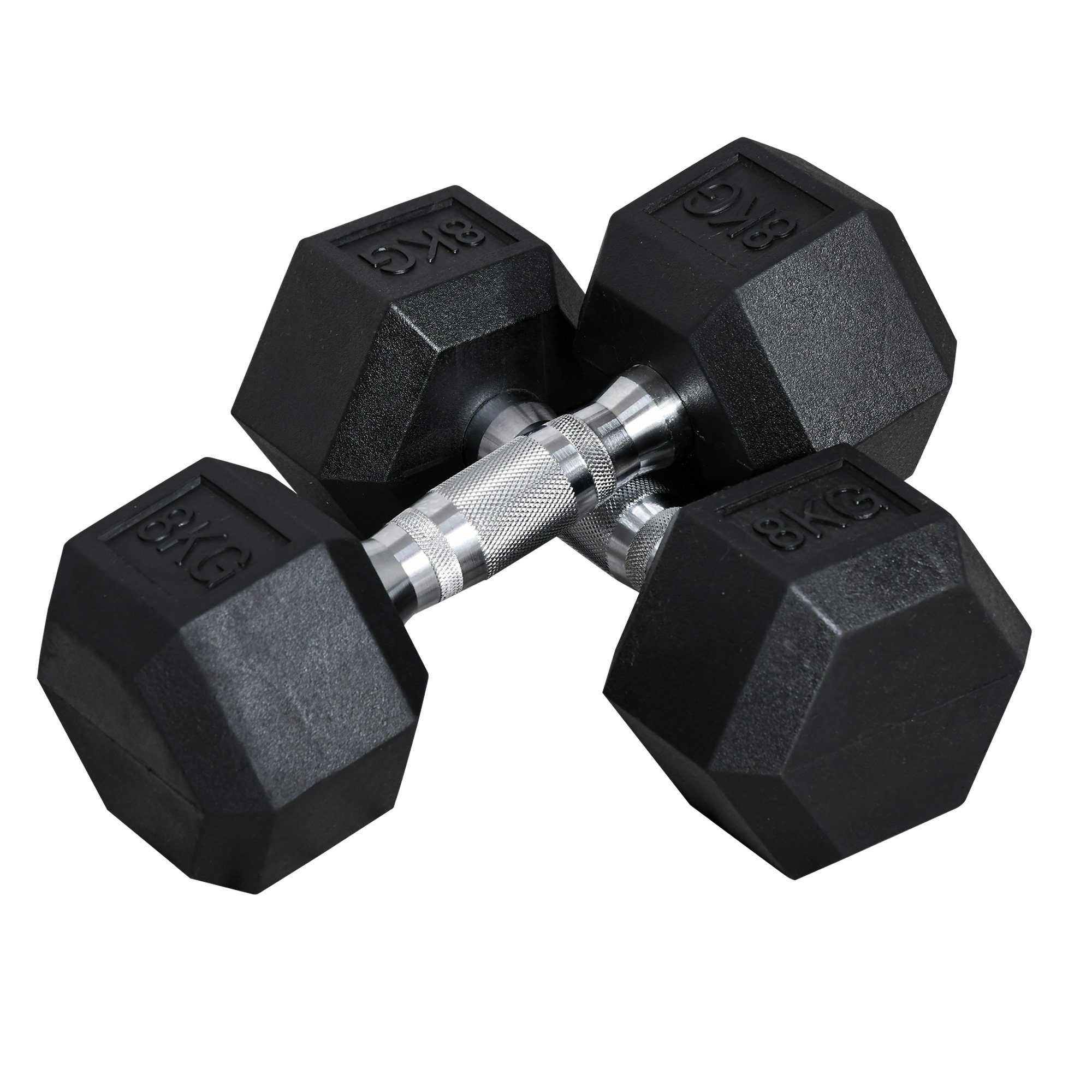 HOMCOM Hantel Kurzhantelset Gewichte Metall Gummi schwarz 2 x 8 KG, (Hexagon Kurzhanteln, 2er Set Gusseisen Hanteln Griff gerändelt Hantel Set), 12.7B x 12.7T x 8.6H cm