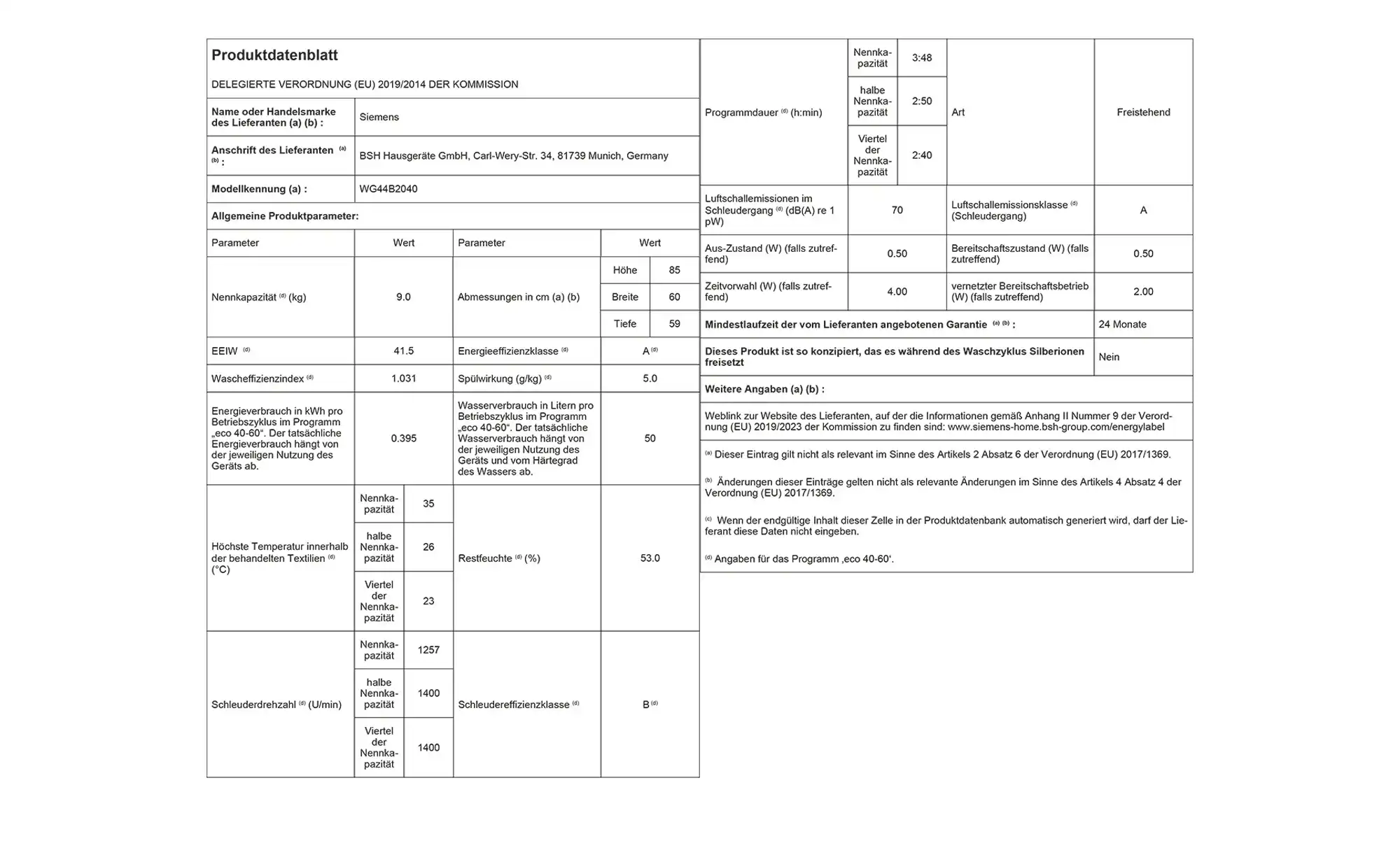 SIEMENS Waschvollautomat WG44B2040