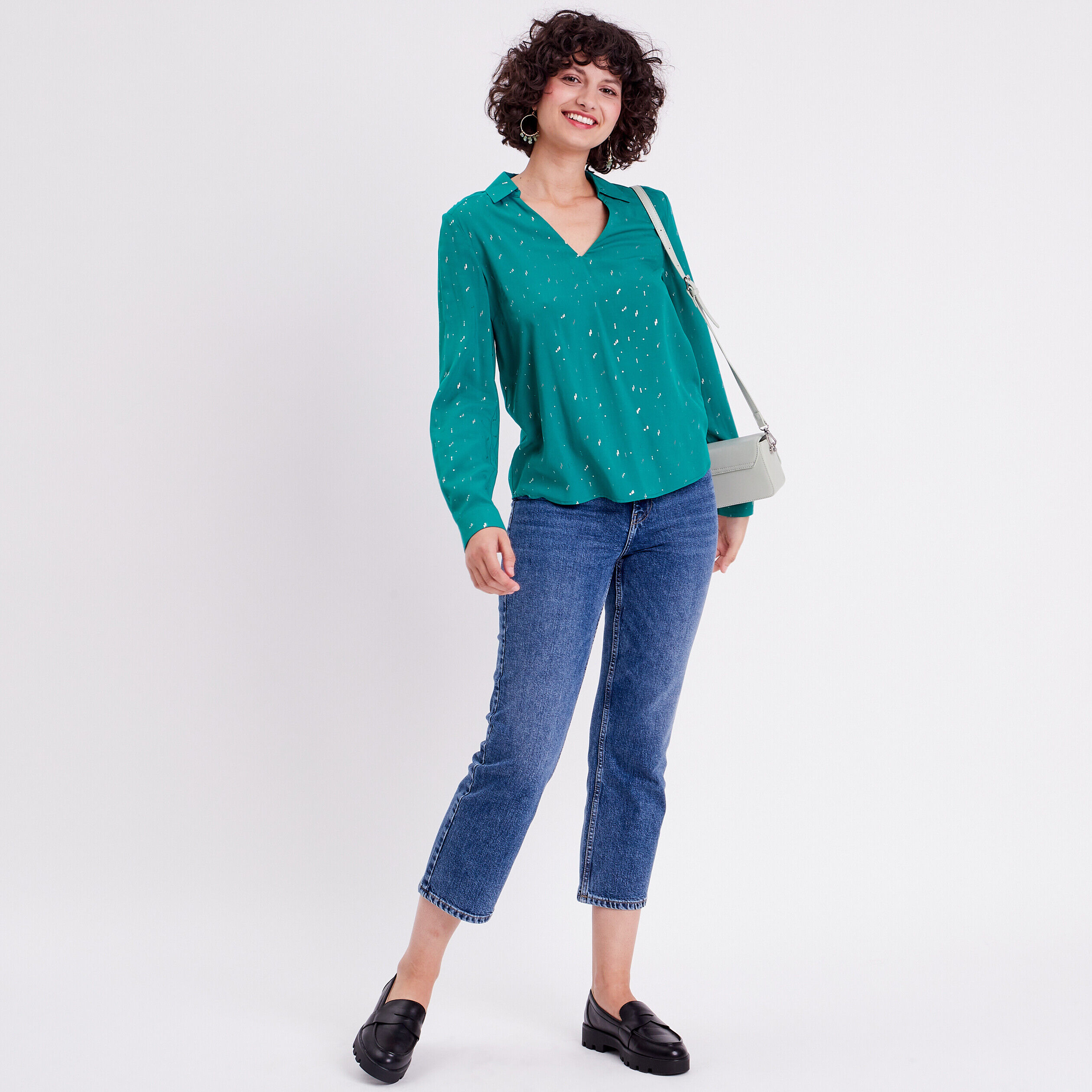 Blouse manches longues vert femme | Cache Cache