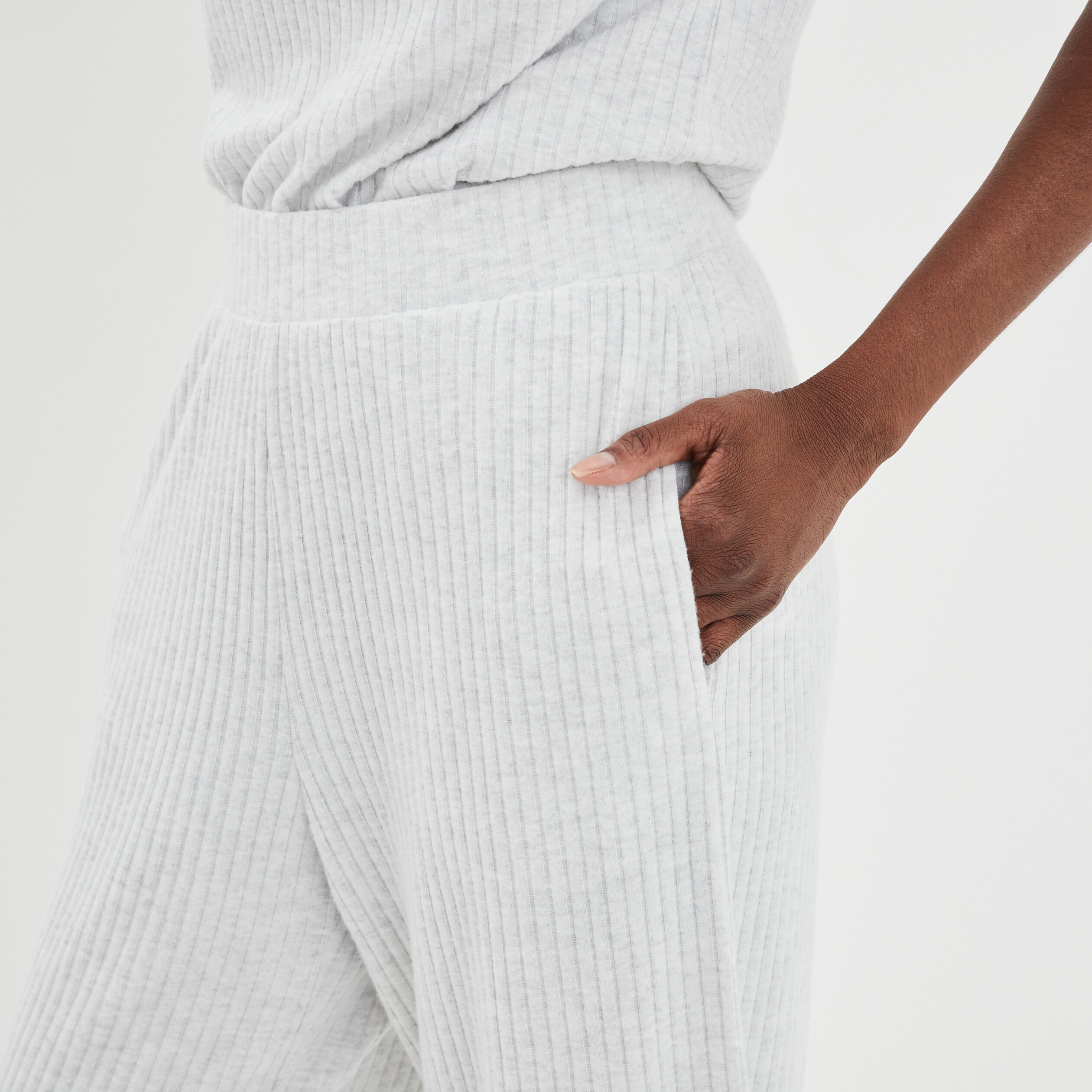Bas de pyjama pantalon côtelé gris clair femme | La Halle