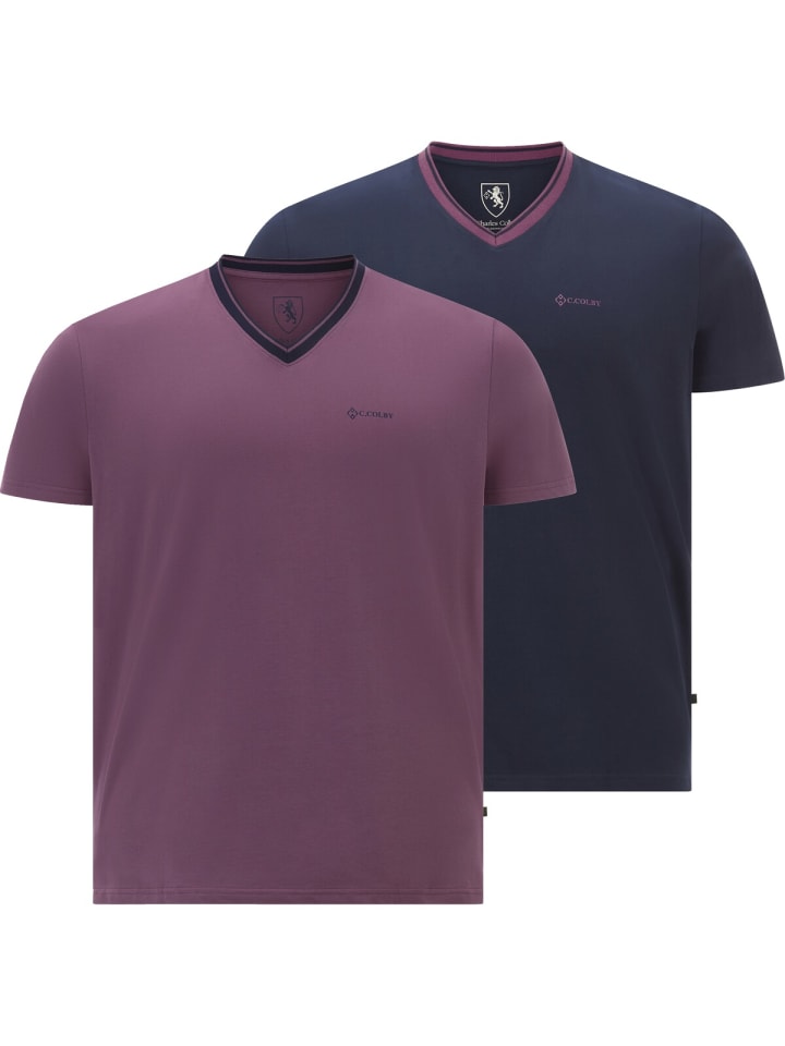 Charles Colby Doppelpack T-Shirt EARL EDELEY in lila dunkelblau günstig kaufen
