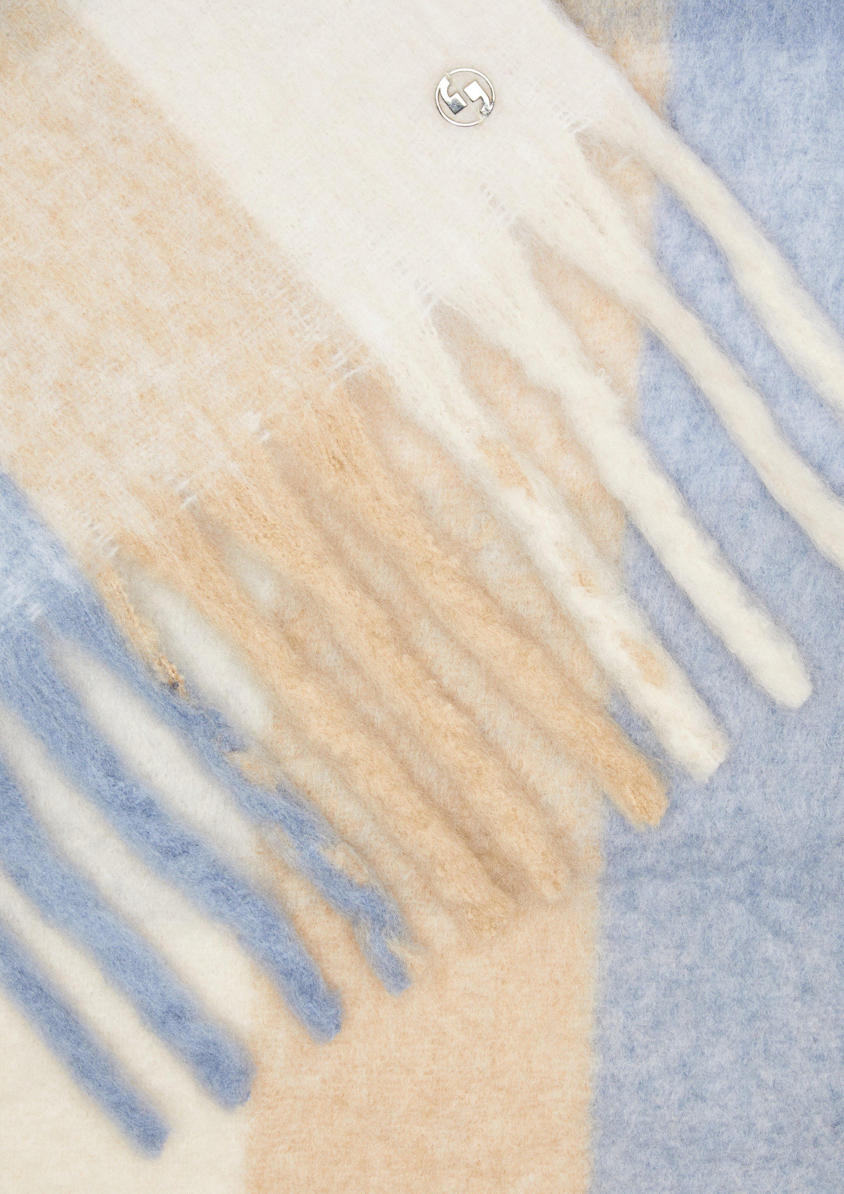 Karierter Strickschal mit Fransen - himmelblau