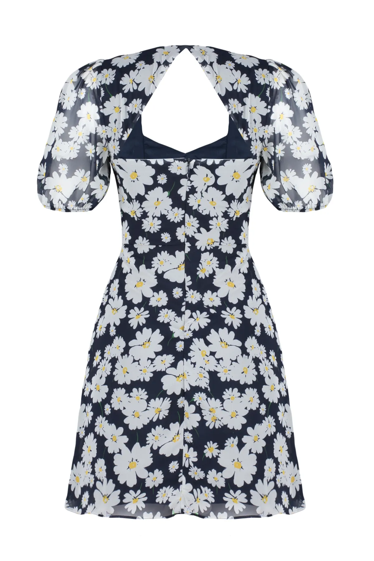 Trendyol Collection  Marineblaues, florales A-Linien-Minikleid aus Chiffon mit Futter TWOSS22EL2168