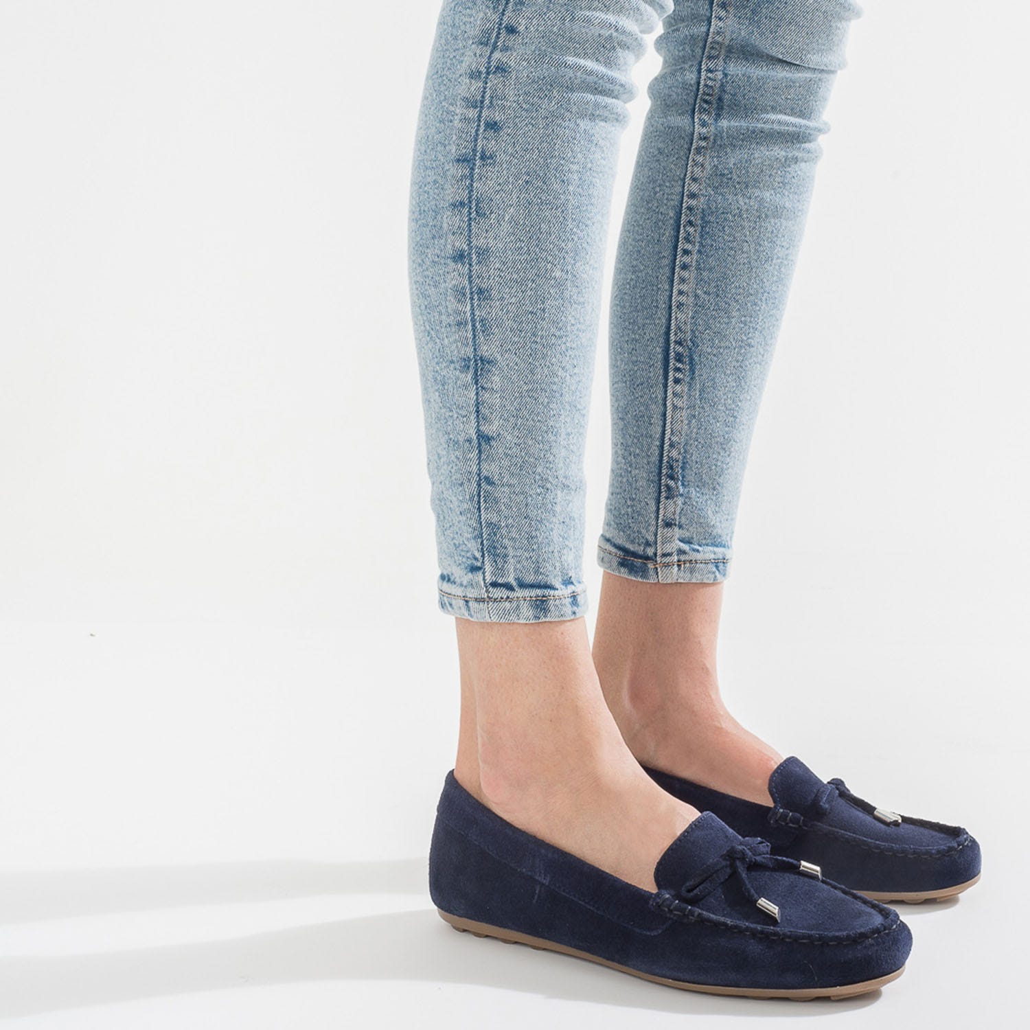 Mocassin bleu marine en cuir velours