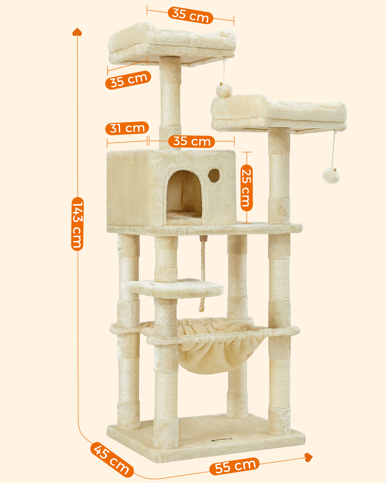 FEANDREA Kratzbäume FEANDREA Kratzbaum 143cm hellgrau beige