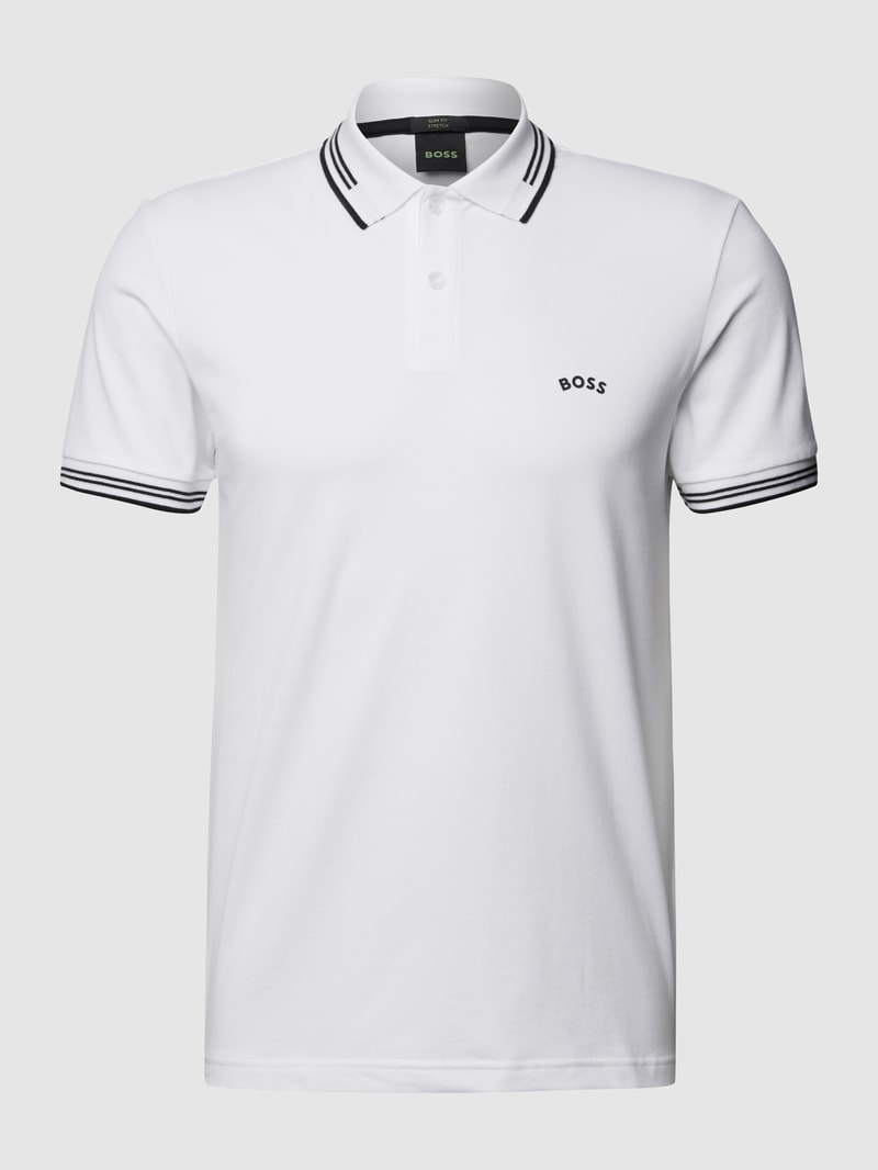 Slim Fit Poloshirt mit Kontraststreifen Modell 'Paul Curved' in weiß