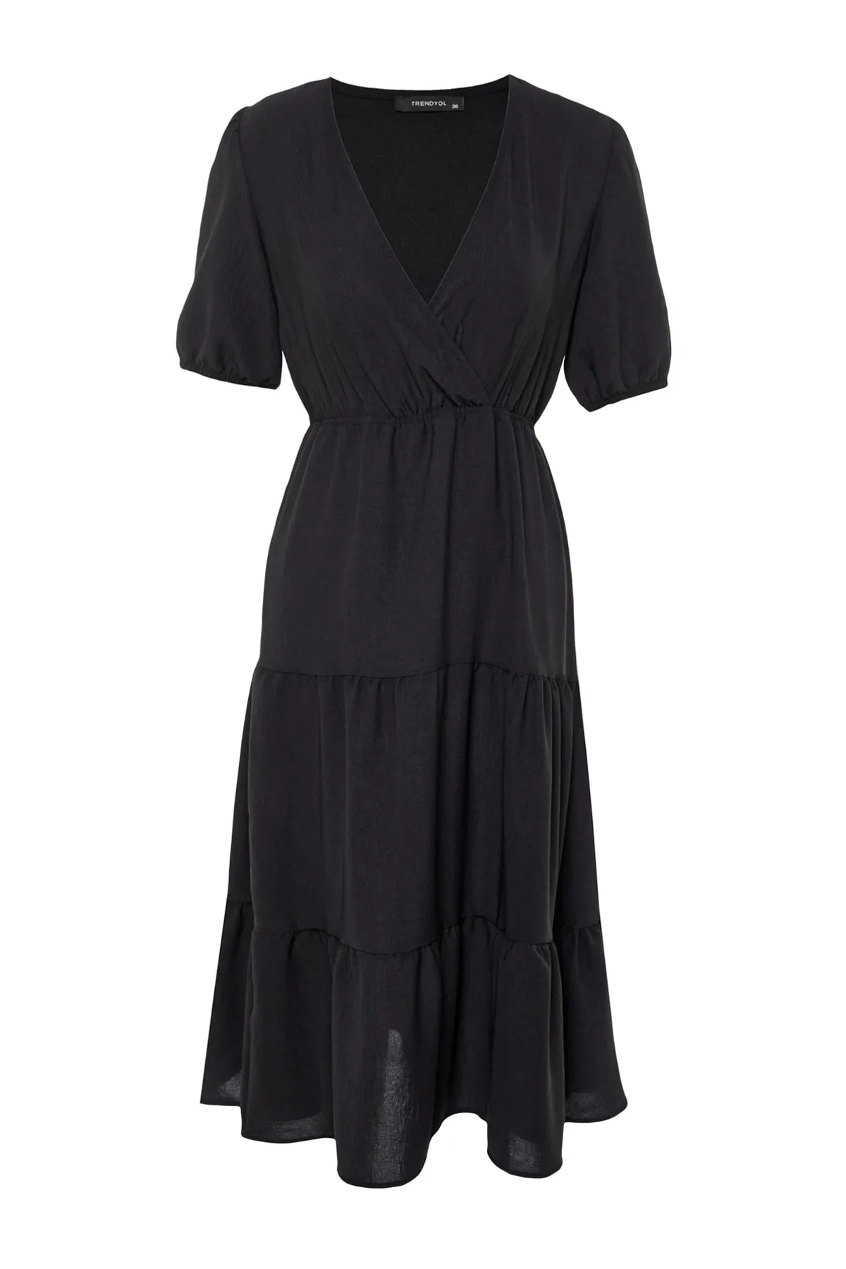 Trendyol Collection  Schwarzes, gerade geschnittenes, gewebtes Midi-Kleid mit zweireihigem Kragen und gewebtem Kragen TWOSS23EL00479