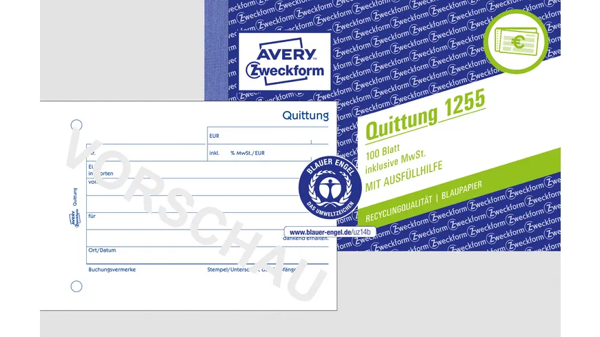 AVERY Zweckform Recycling Q0uittung inkl. MwSt. A6 quer Recycling-Papier
