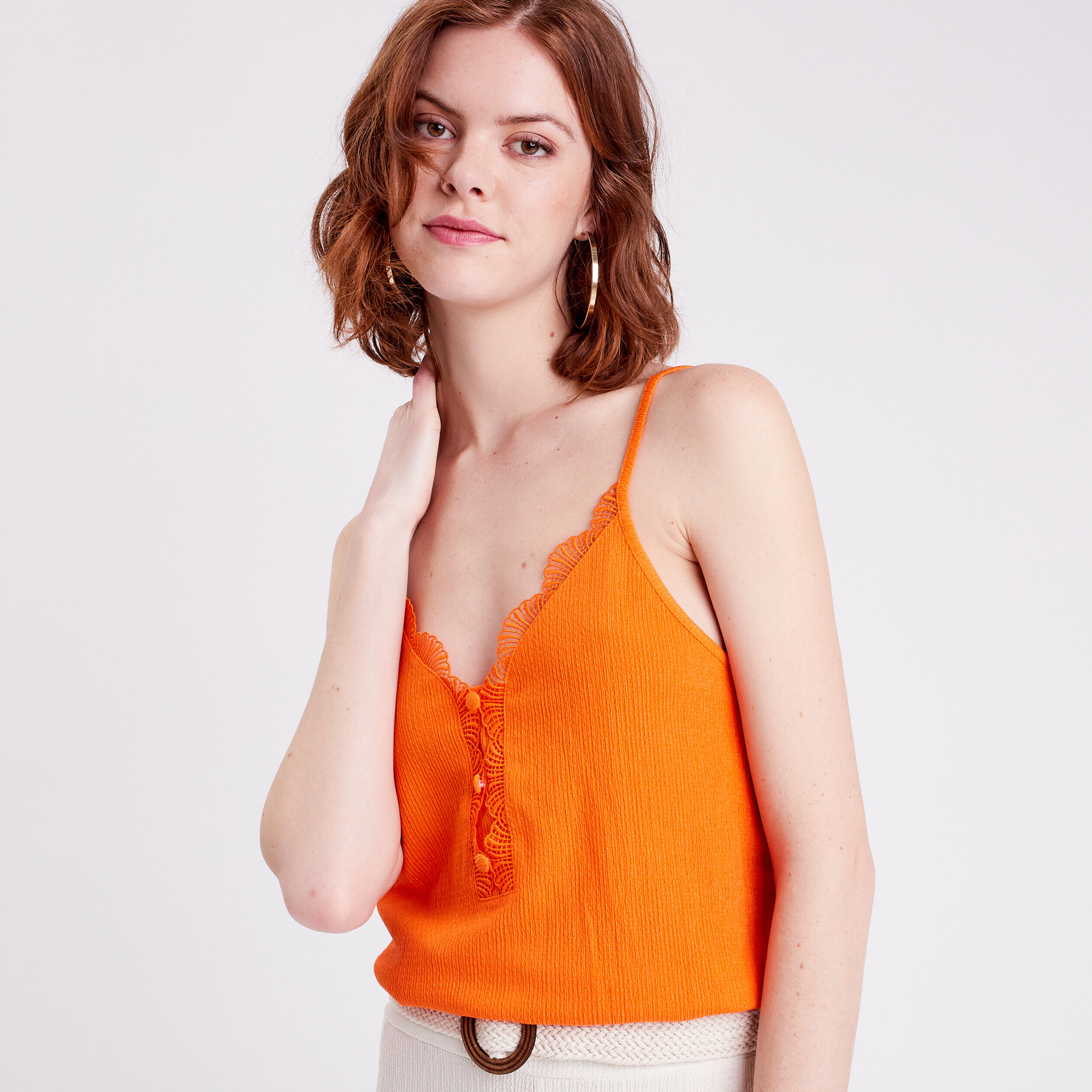 Débardeur détails dentelle orange femme | Cache Cache