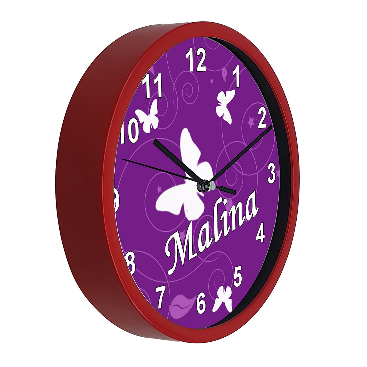 Kinder Wanduhr personalisiert mit Name Schmetterling Lila