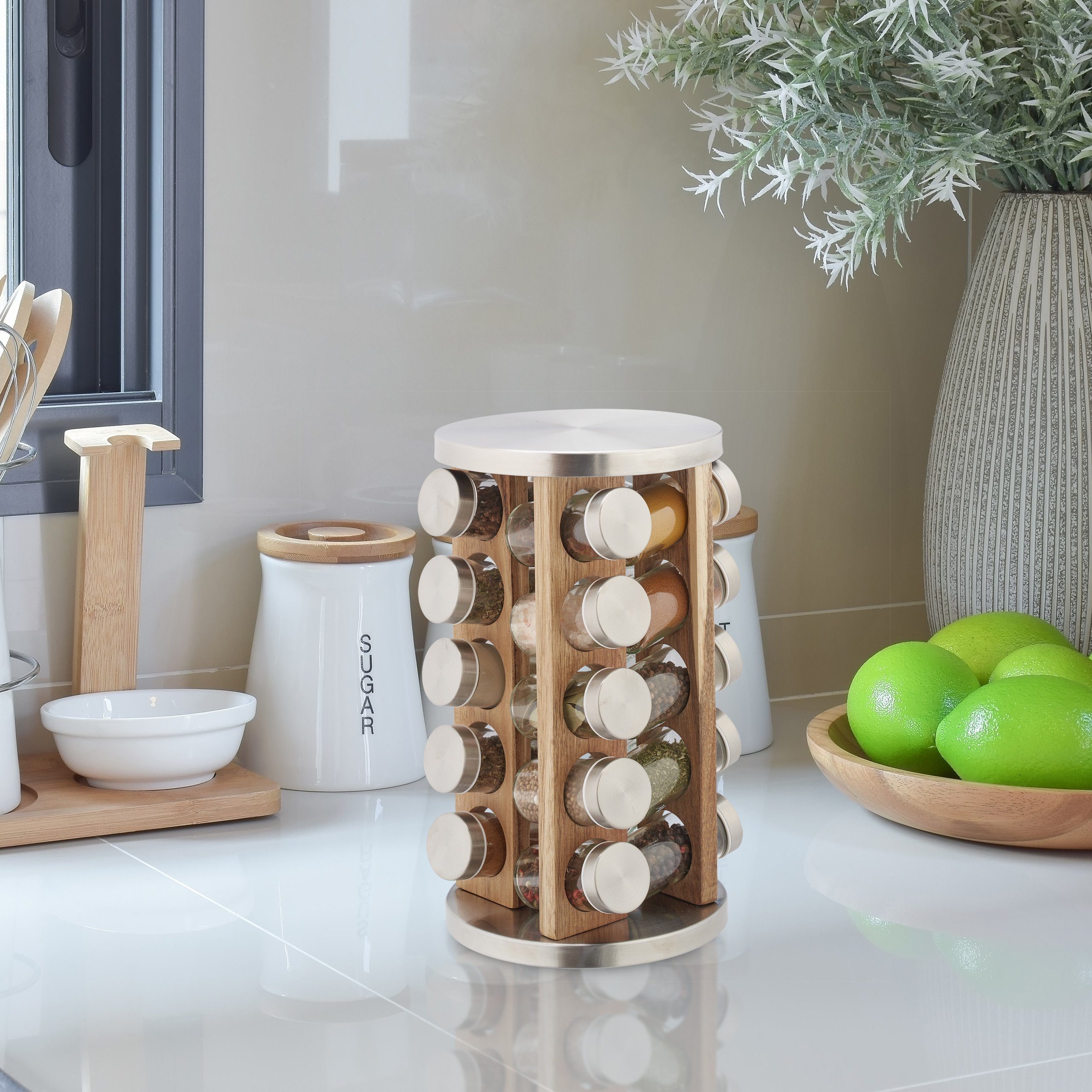 relaxdays Gewürzregal Gewürzkarussell mit 20 Gläsern
