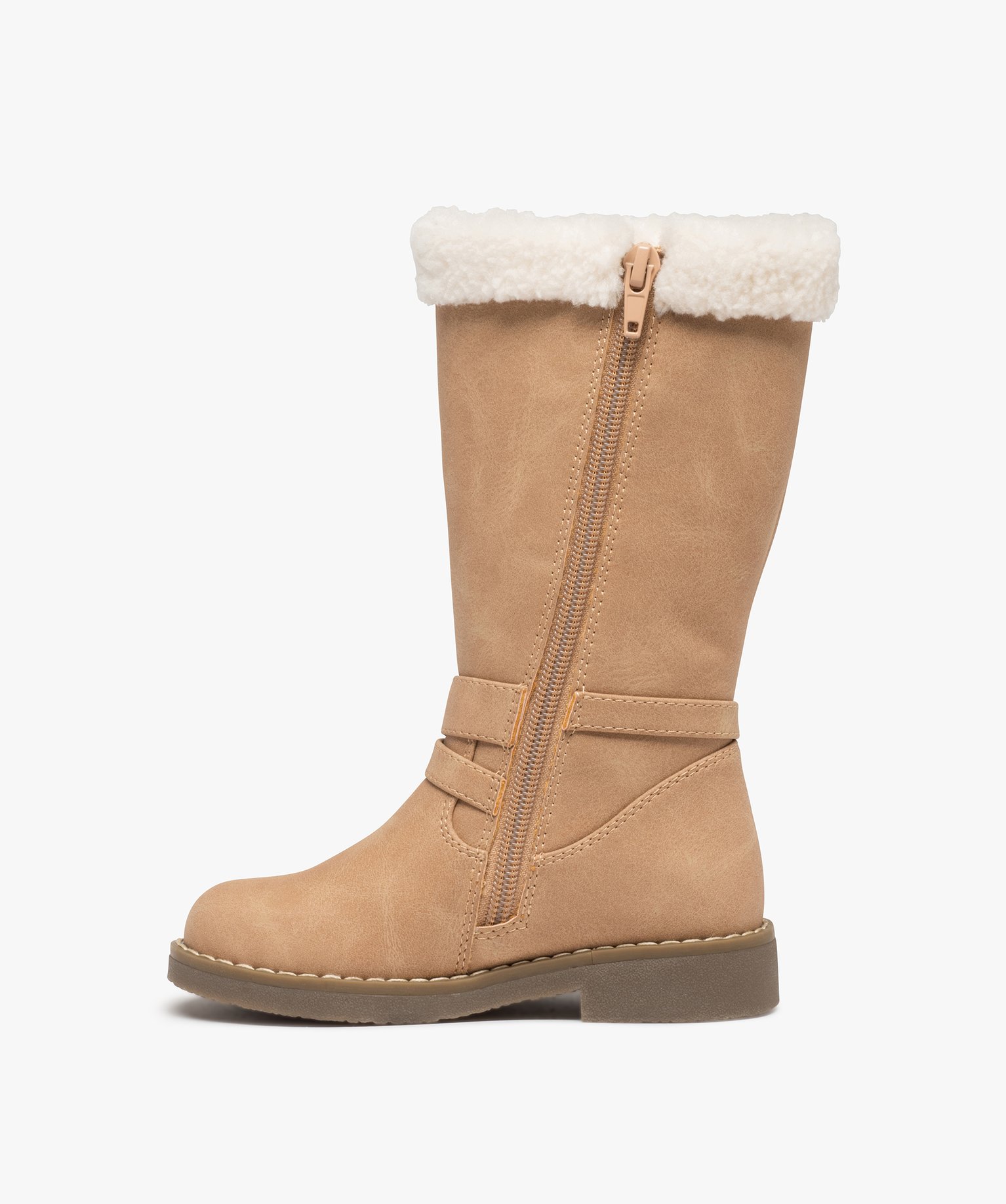 Bottes fille à talon plat et bordures en sherpa rose | GEMO
