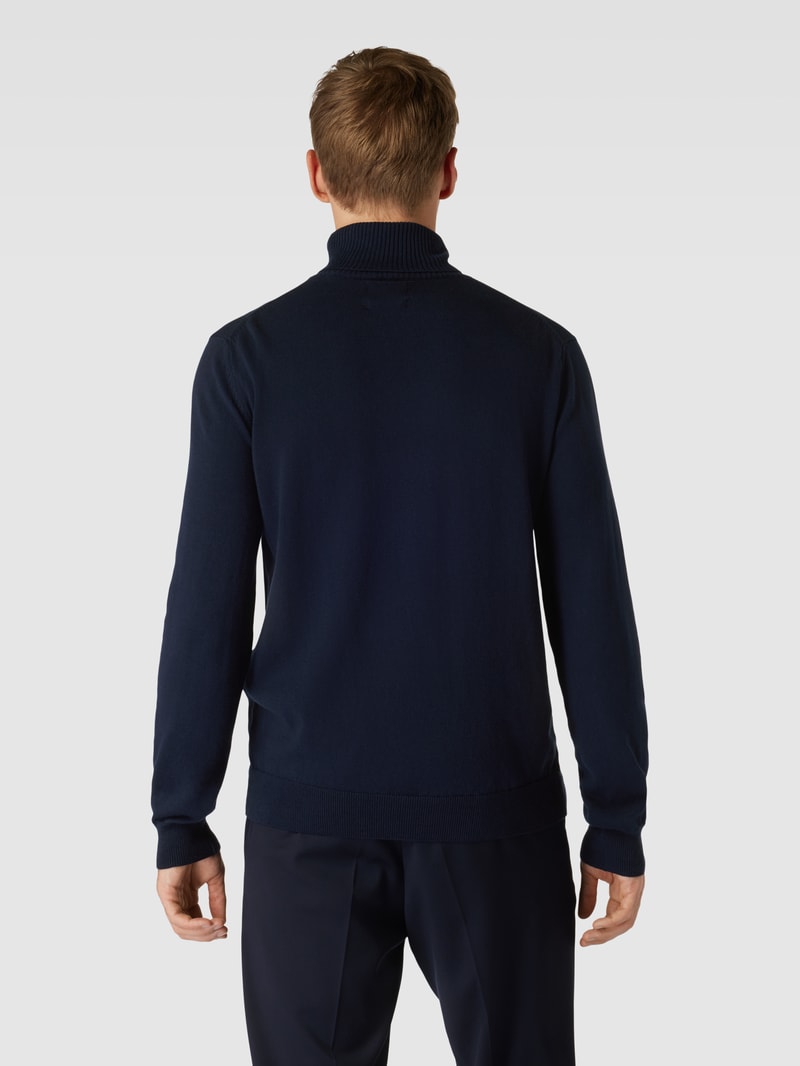 Rollkragenpullover mit Label-Stitching aus Baumwoll-Woll-Mix in marineblau