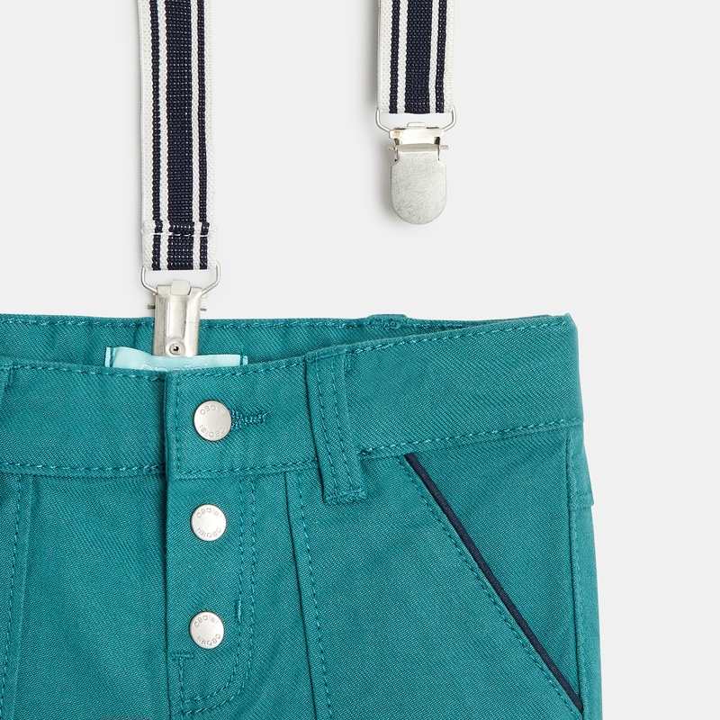 Pantalon modulable coton fantaisie à bretelles bleu bébé garçon