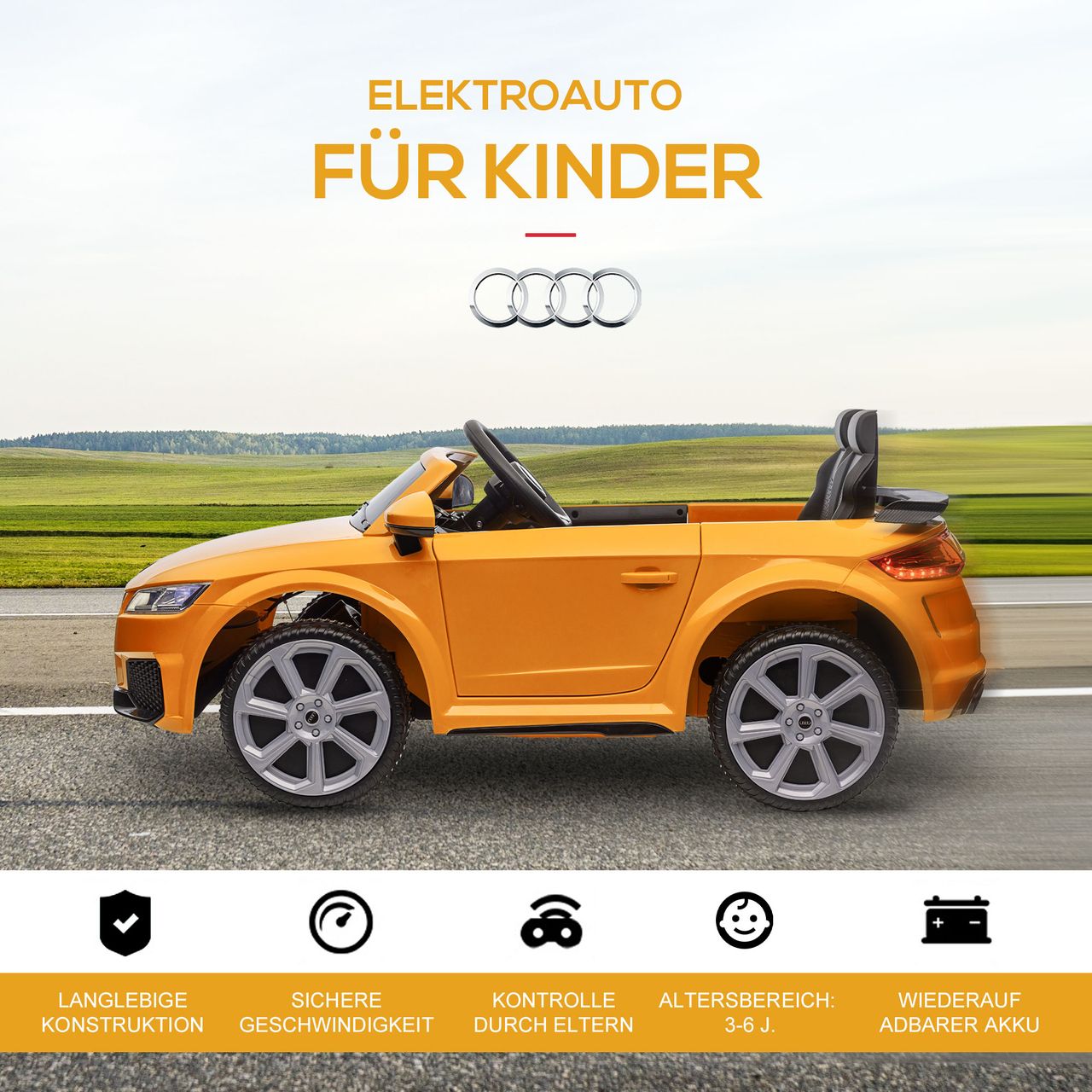 HOMCOM Kinderauto Elektroauto mit Fernbedienung Sicherheitsgurt 3–5 Jahre Gelb