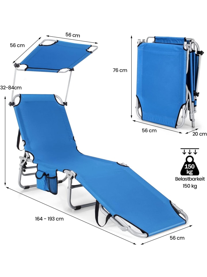 COSTWAY Sonnenliege mit Dach 193cm in Blau günstig kaufen onesize
