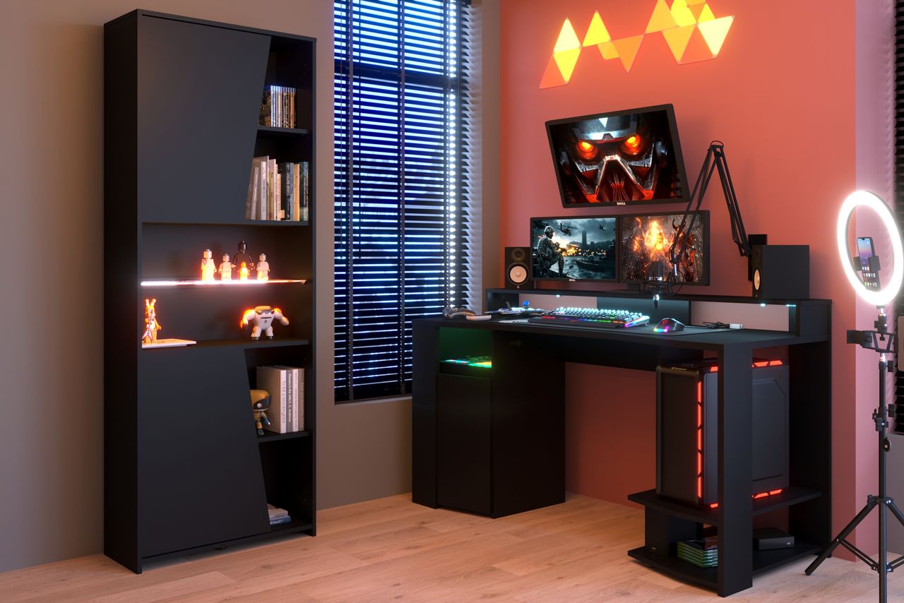 Parisot Gaming 2 - Gamertisch mit Regal, LED Beleuchtung mit Farbwechsel