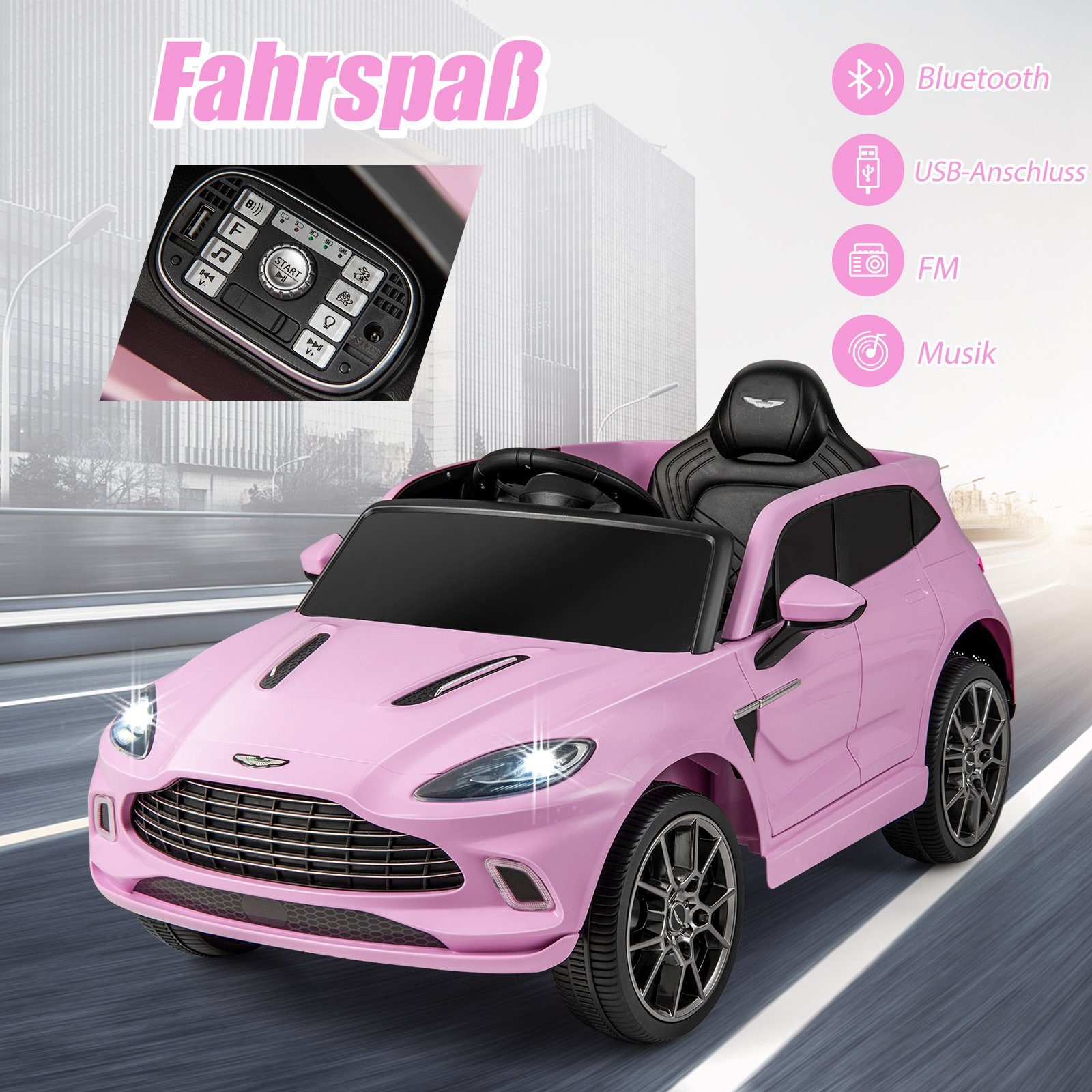 COSTWAY Elektro-Kinderauto 12V Aston Martin, mit verriegelbaren Türen & LED